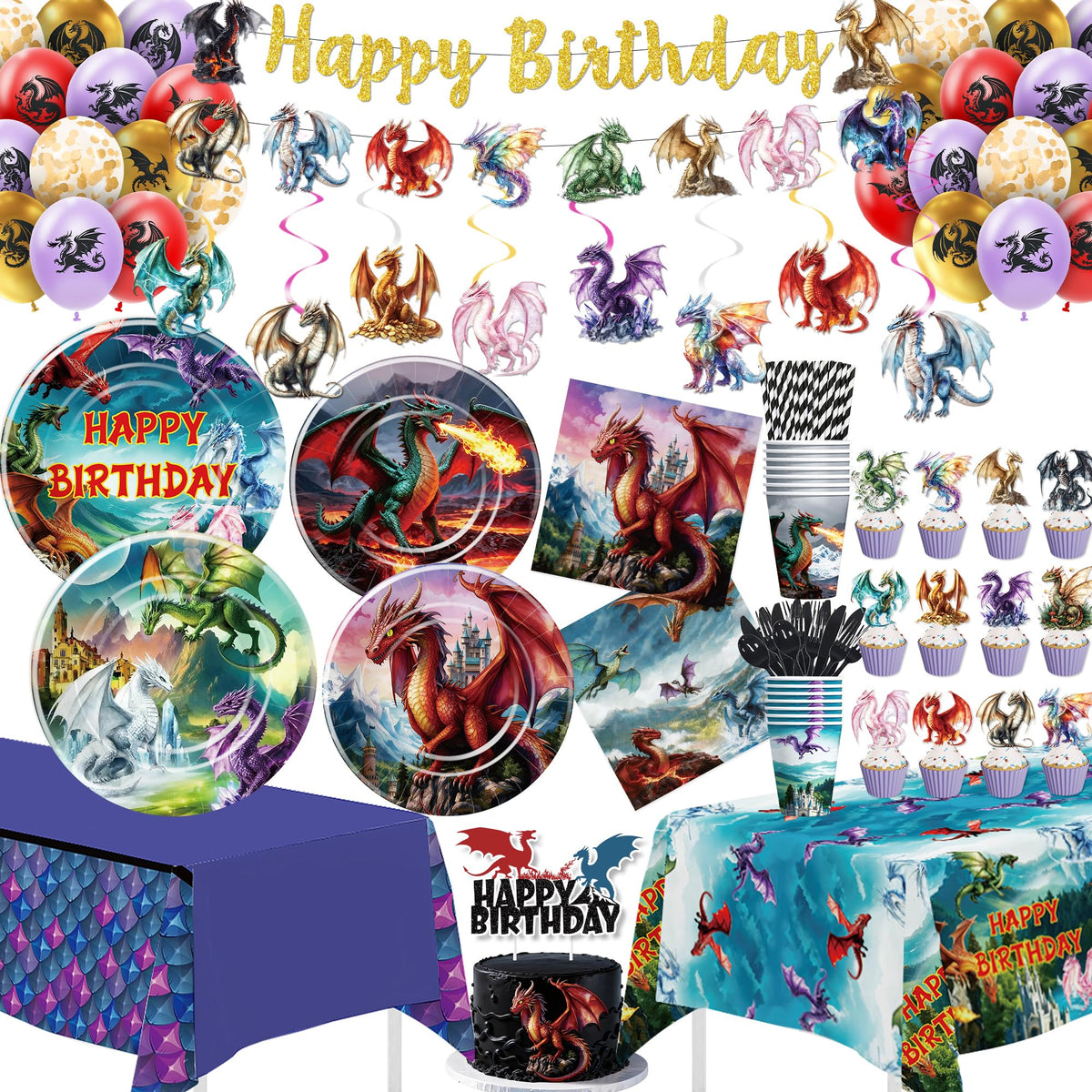 Magical Fantasy Flying Dragon Birthday Party Decorations - HOAKWA Official Imagery - 1