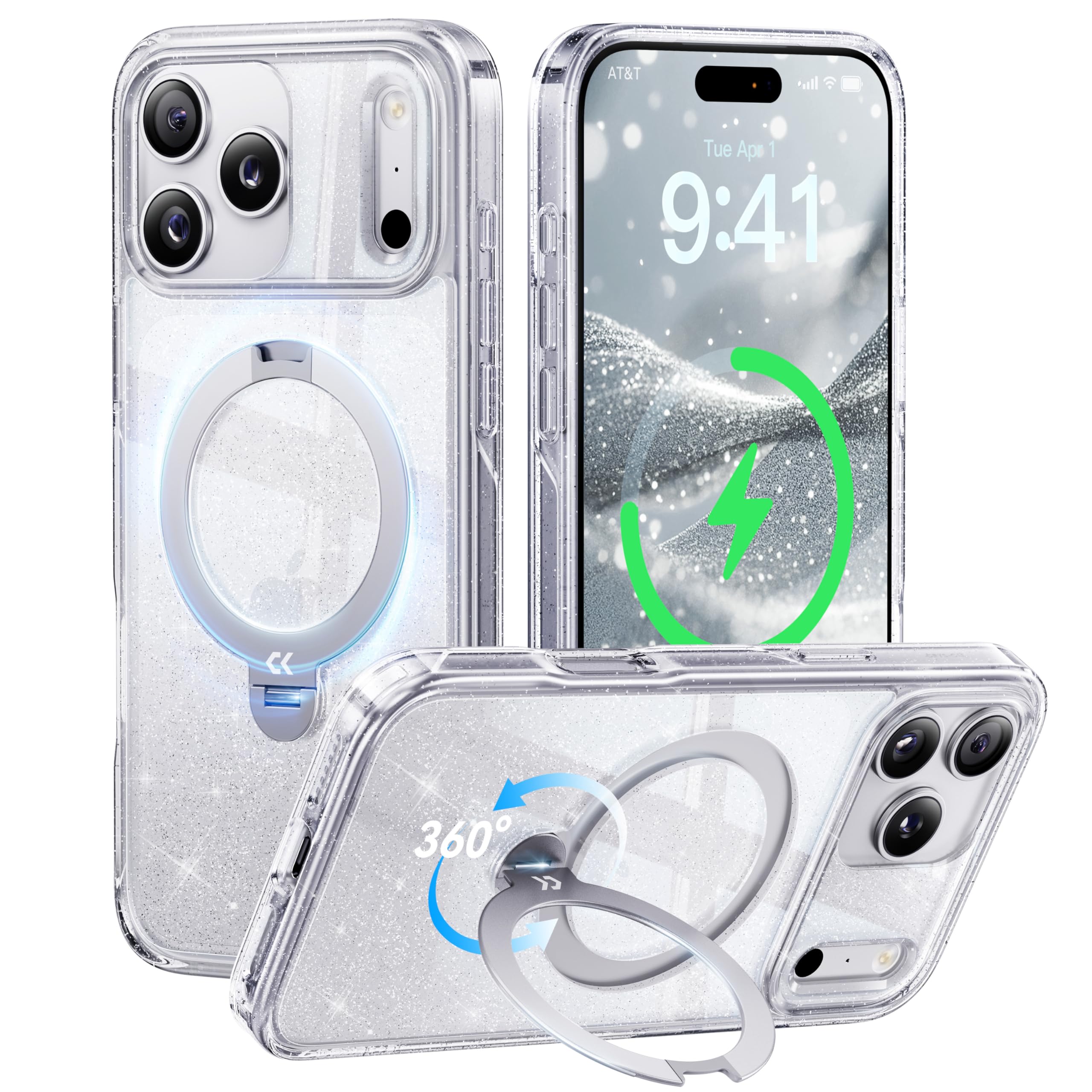 CASEKOO Clear Pearl Sparkle 360 Spin Magnetic Stand for - CASEKOO Official Imagery - 1