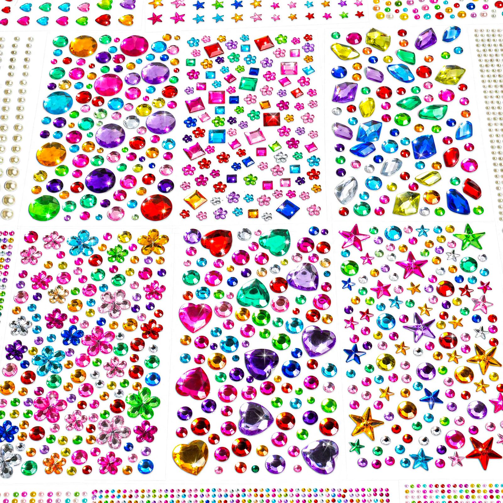 JIUZHU 7500+PCS Jewel Stickers for Crafts, Self Adhesive Gem - Product Imagery