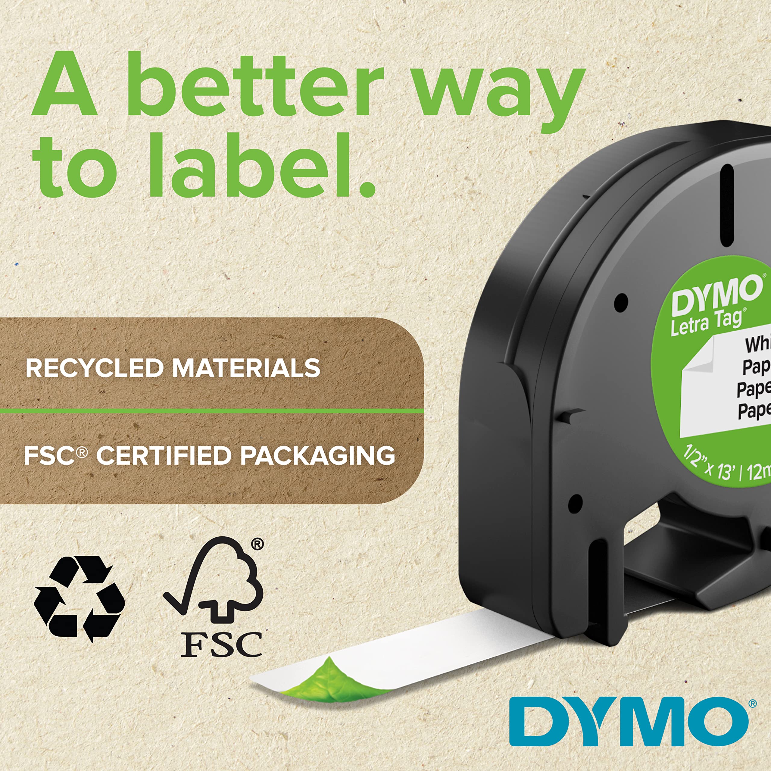 DYMO LetraTag plastic labeling tape, 1/2 inch black print on white, 6-pack for label makers, durable and easy to use.