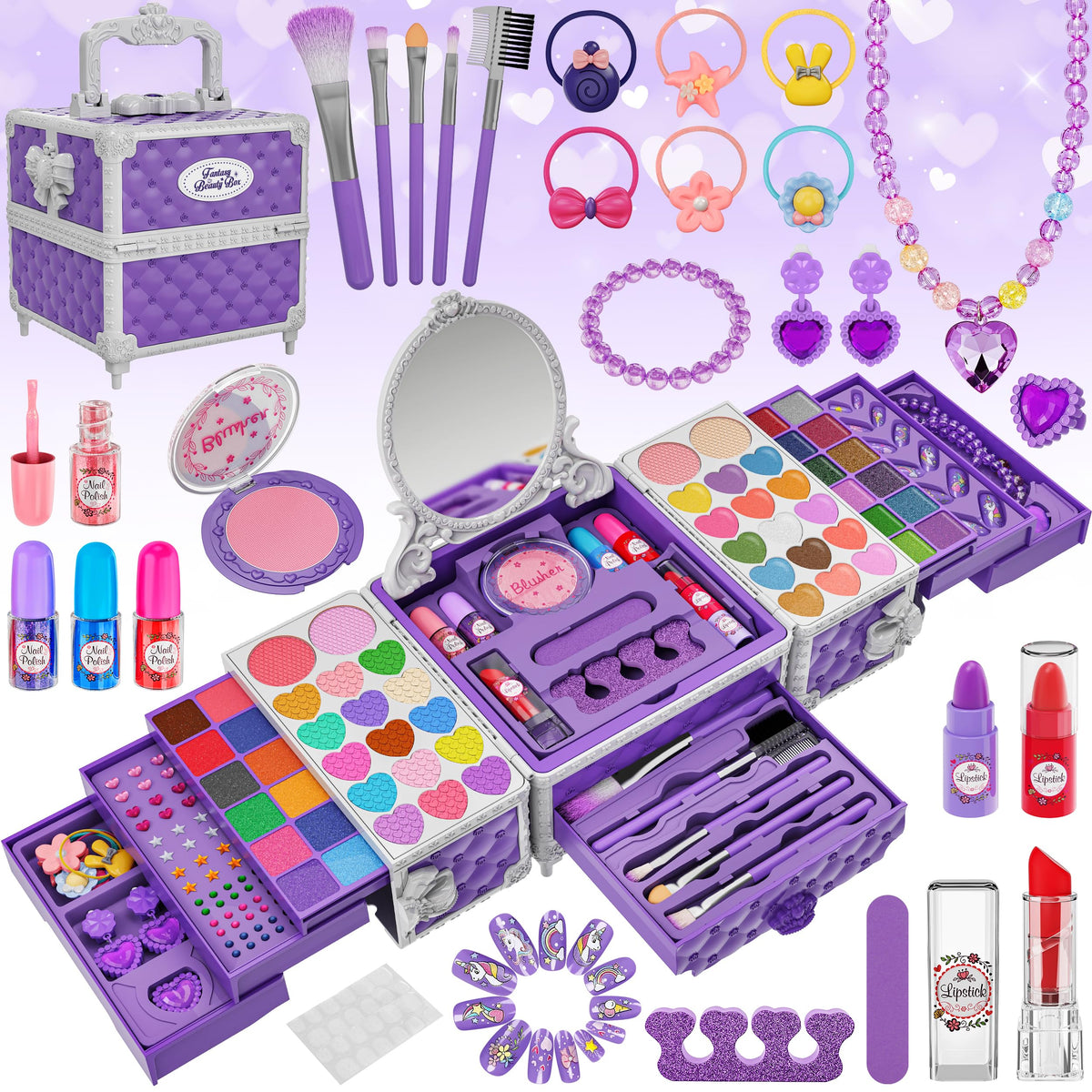 99 Pcs Kids Makeup Kit for Girls Princess Toys Real Washable - Kuovei Official Imagery - 2