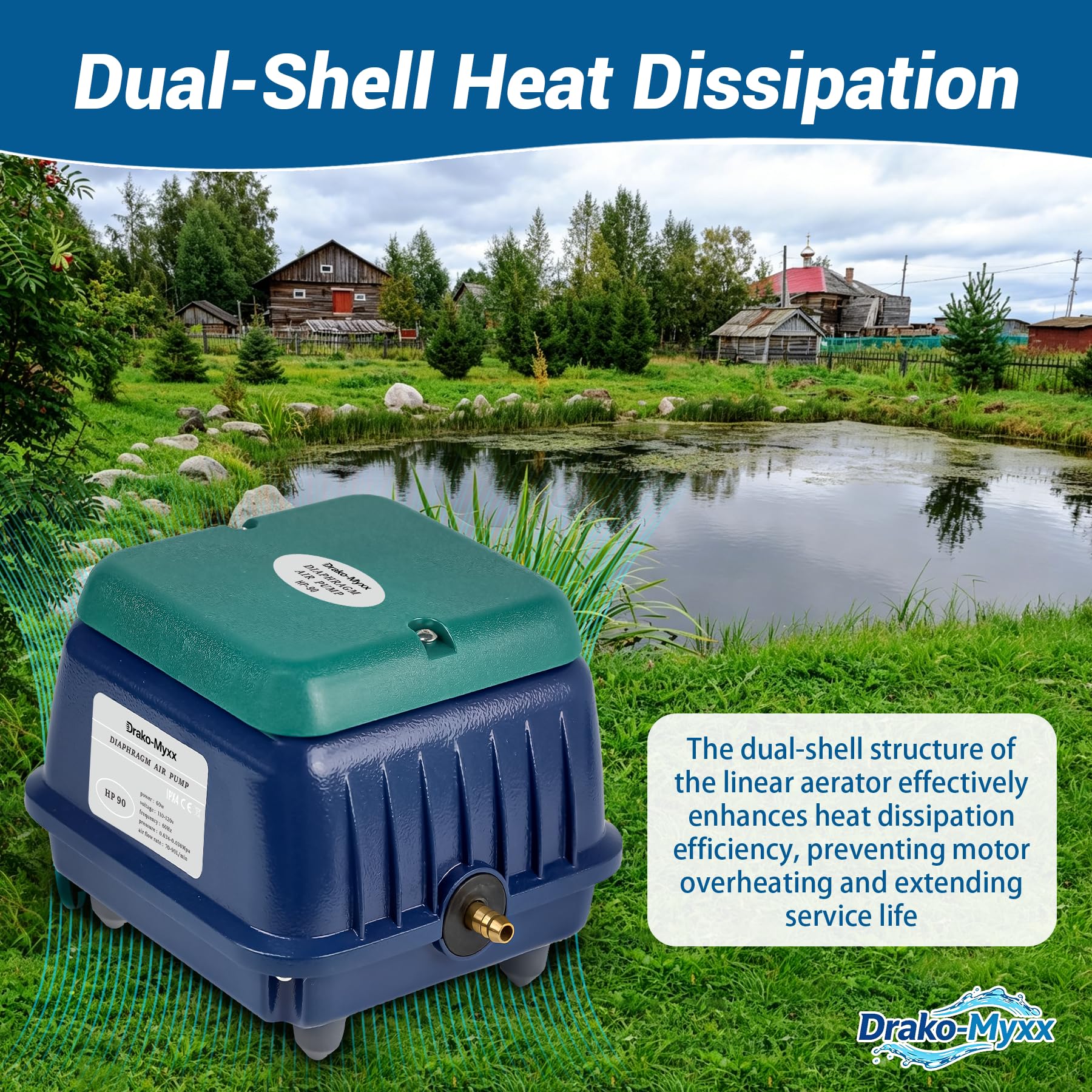 Drako-Myxx Upgraded HP-90 Pond Aerator/Septic Tank Linear Air Pum - Drako-Myxx Official Product View 5