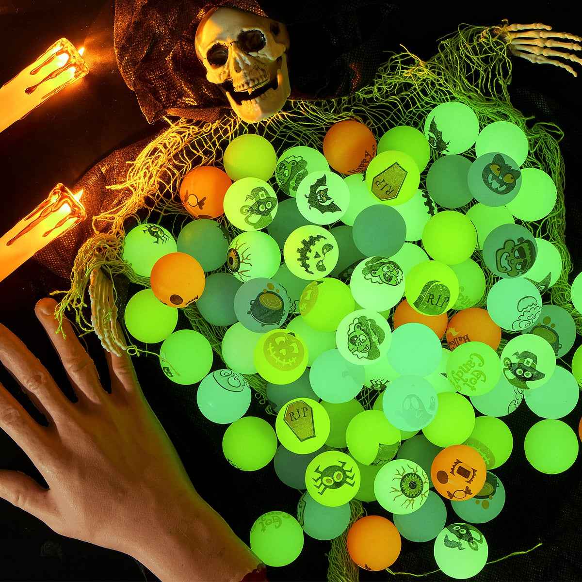 JOYIN 100 PCS Halloween Glow in The Dark Bouncing Balls 20 - JOYIN Official Imagery - 3