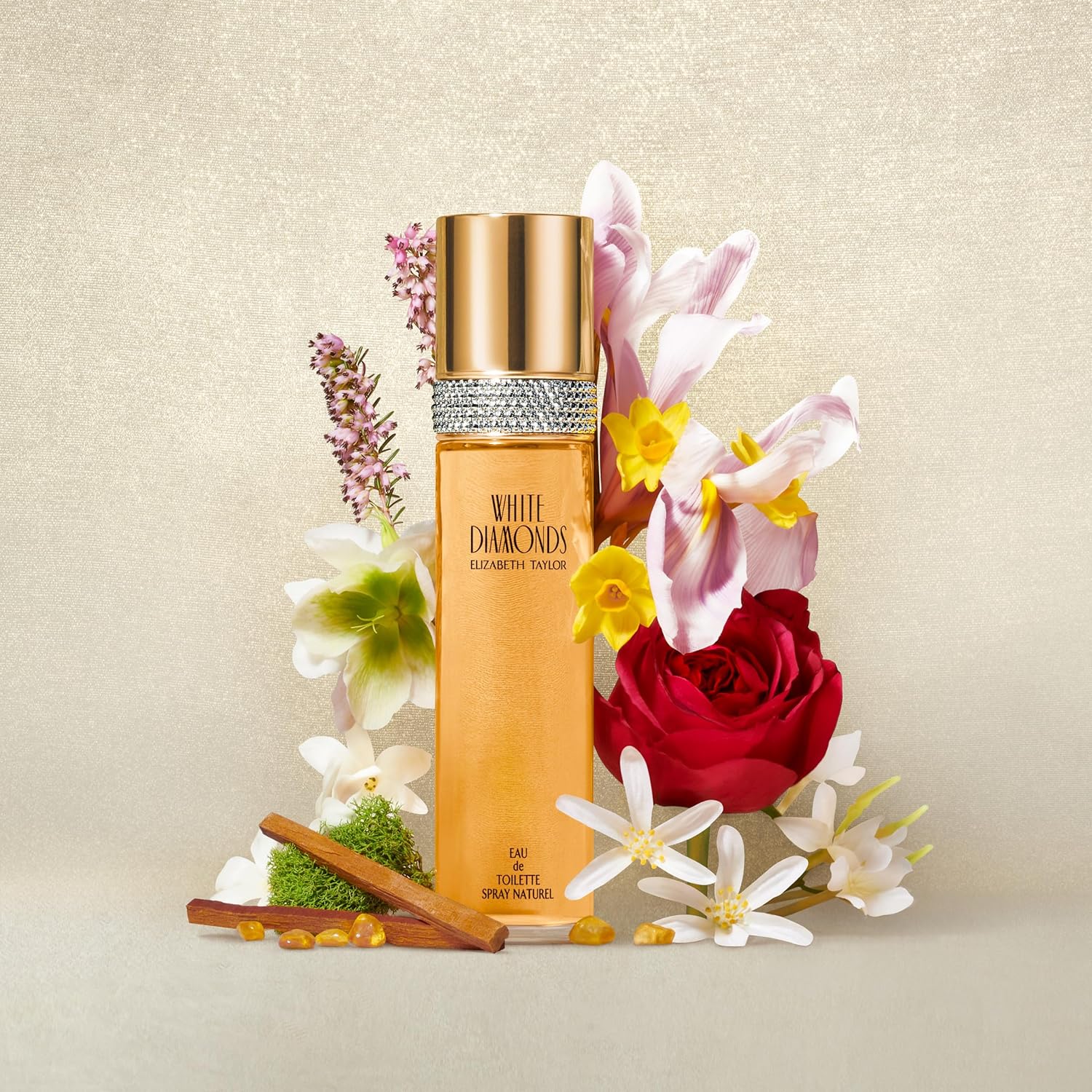 Elizabeth Taylor White Diamonds women's perfume bottle with floral fragrance, elegant design, and long-lasting scent.