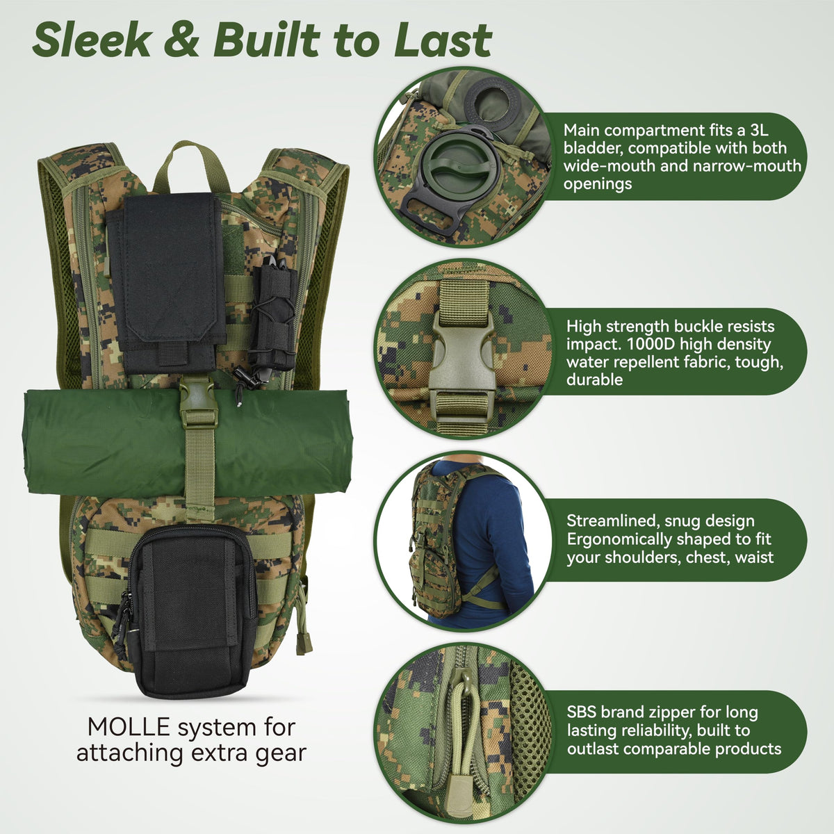 MARCHWAY Tactical Molle Hydration Pack Backpack with 3L TPU - MARCHWAY Official Imagery - 4