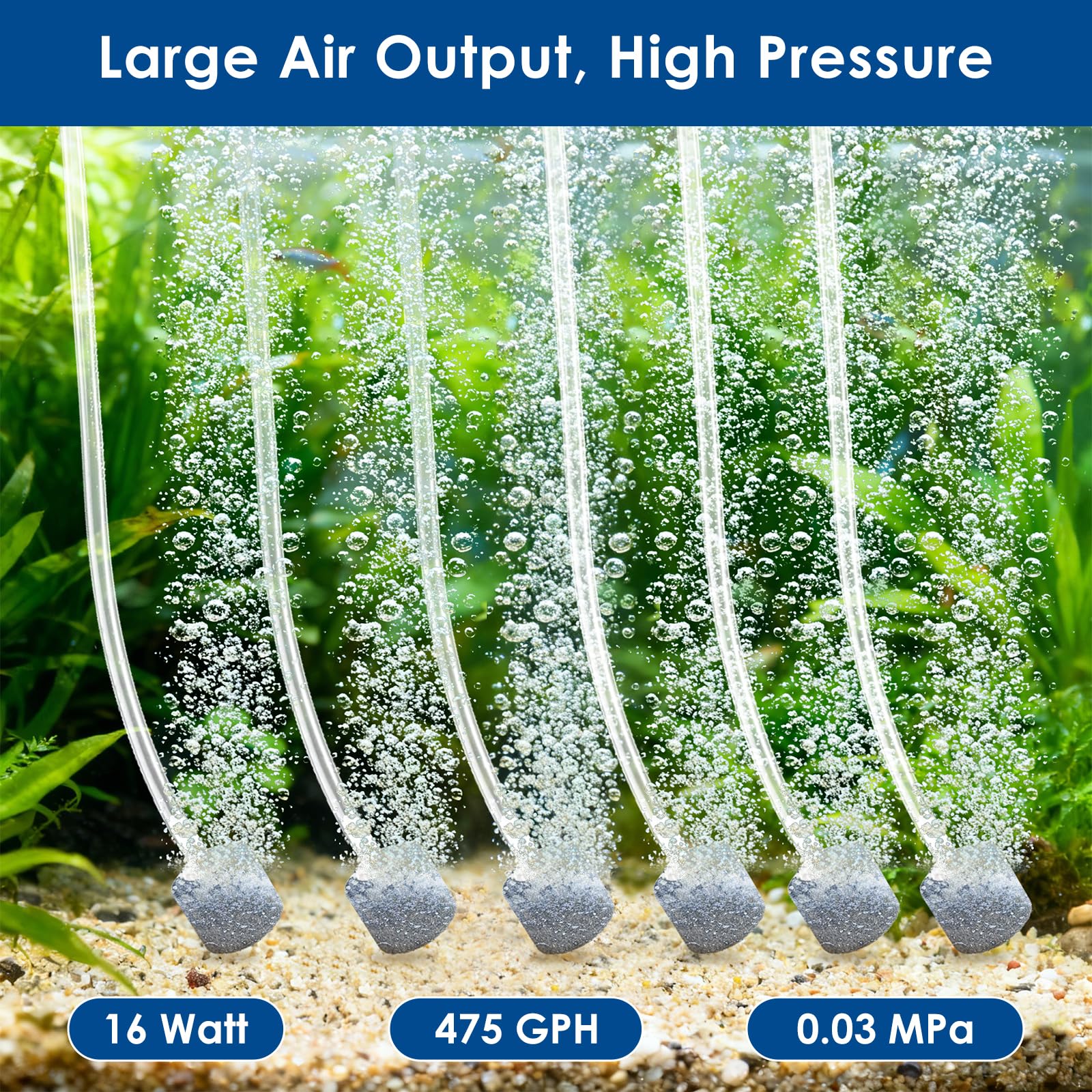 AquaMiracle Quiet Aquarium Air Pump 200/317/475GPH High Pressure - AquaMiracle Official Product View 5