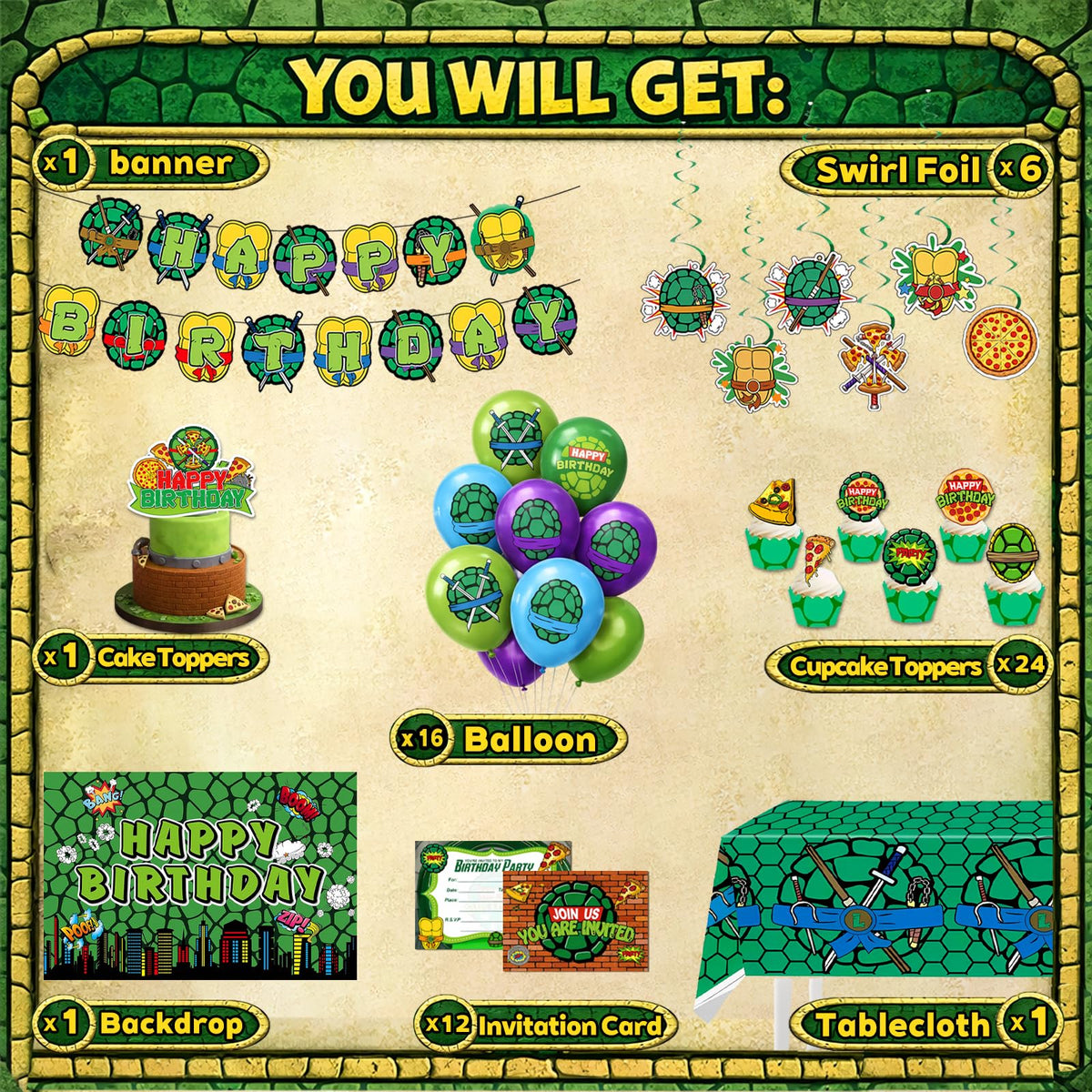Turtle Theme Birthday Party Decorations Set - Premium Selection Official Imagery - 5
