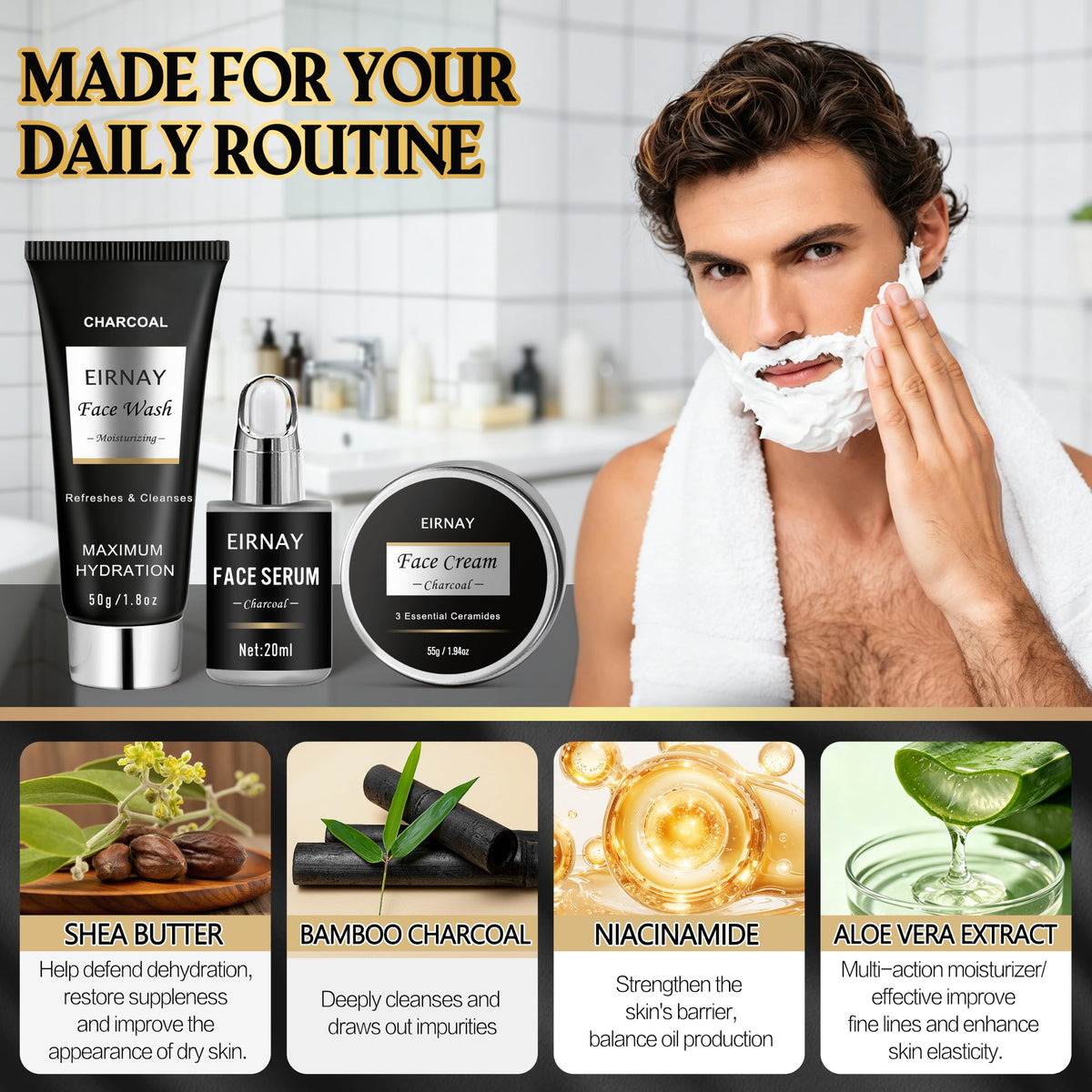 Spa Gifts for Men Charcoal Bath and Beard Grooming Kit - EIRNAY Official Imagery - 5