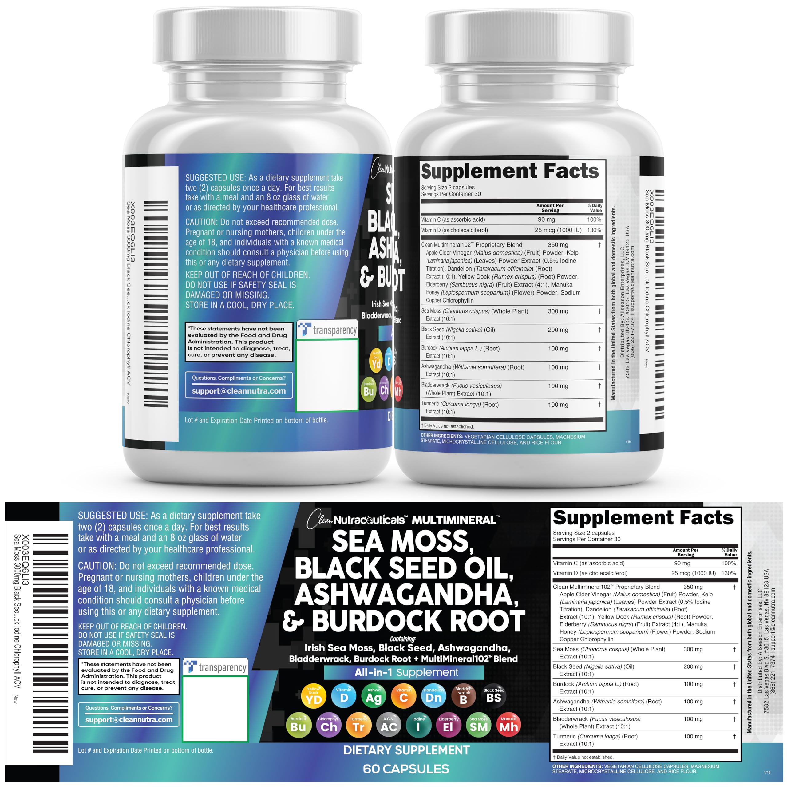 Clean Nutraceuticals Sea Moss Black Seed Oil Ashwagandha Turmeric Blad - View 9
