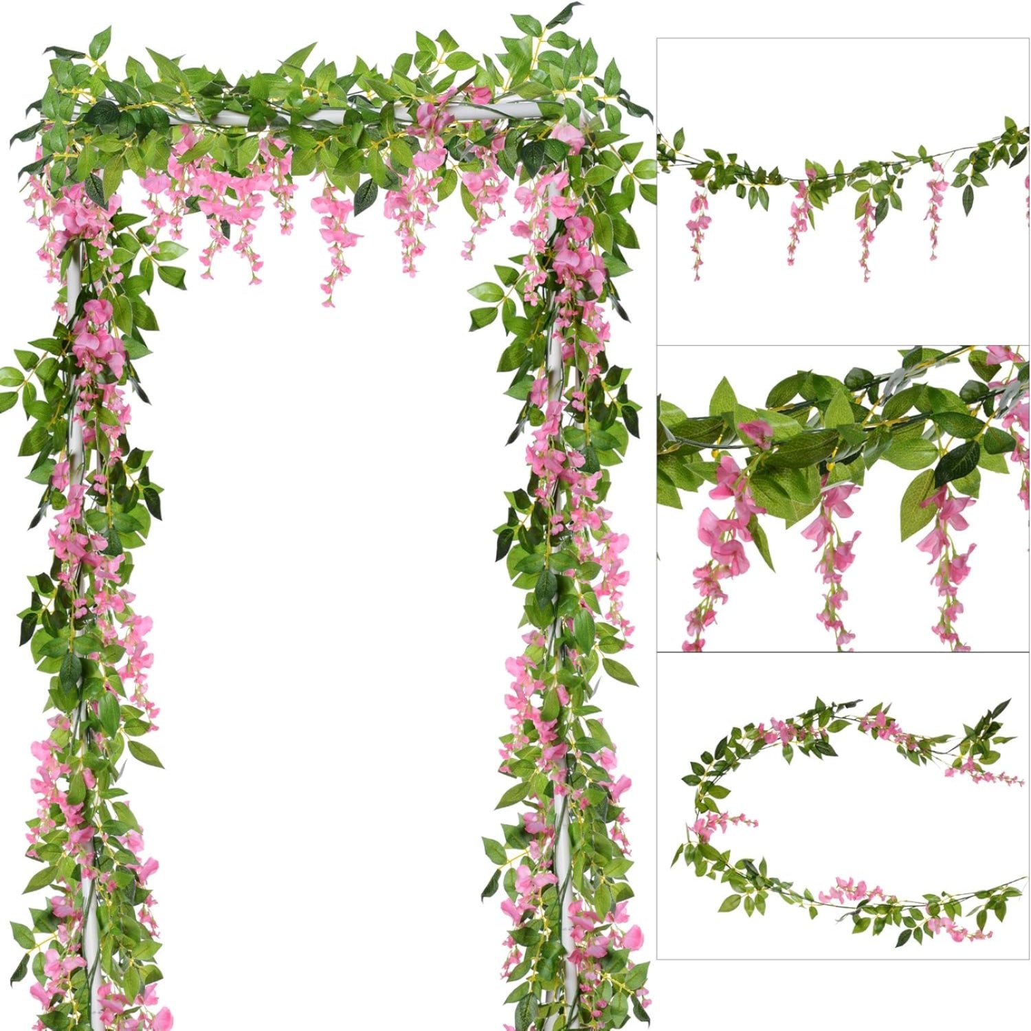 DearHouse artificial silk Wisteria garland, 6.6 feet long, with cascading purple flowers and green leaves for decorative use.