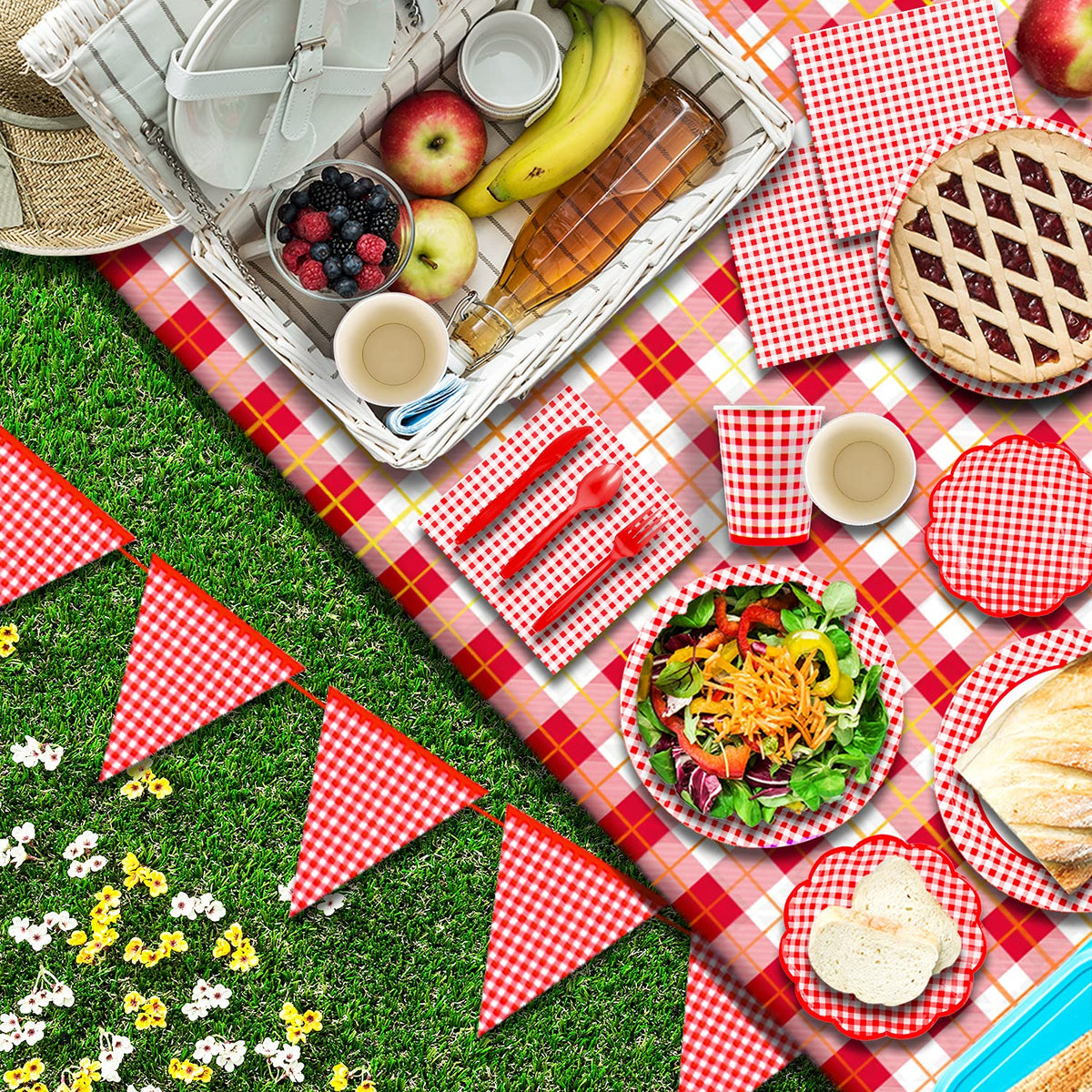 Gatherfun Gingham Red and White Party Supplies Disposable - Gatherfun Official Imagery - 6