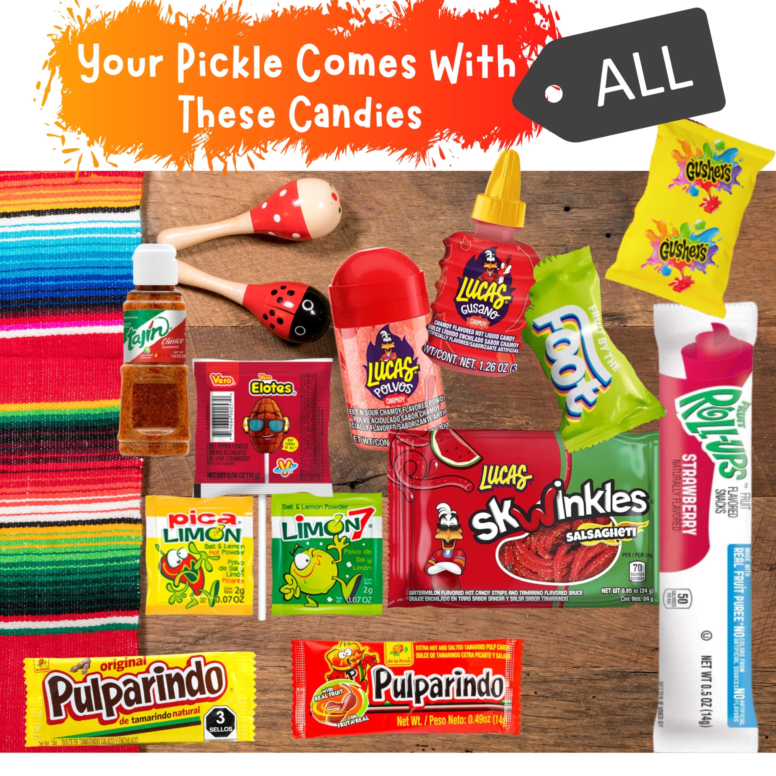The Full Tiktok Chamoy Pickle Kit With Candy; Includes Fruit-Rollup, L - View 3