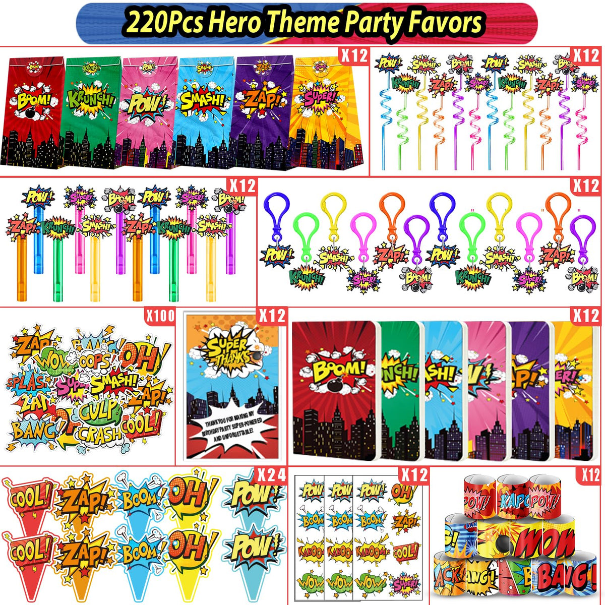 220PCS Hero Party Favors Kit Birthday Supplies Includes - Fumogym Official Imagery - 4
