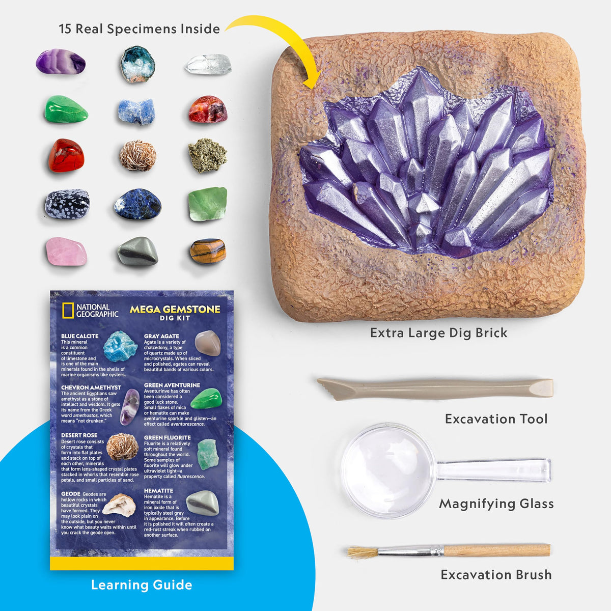 NATIONAL GEOGRAPHIC Mega Gemstone Dig Kit Dig Up 15 Real - Blue Marble Official Imagery - 7