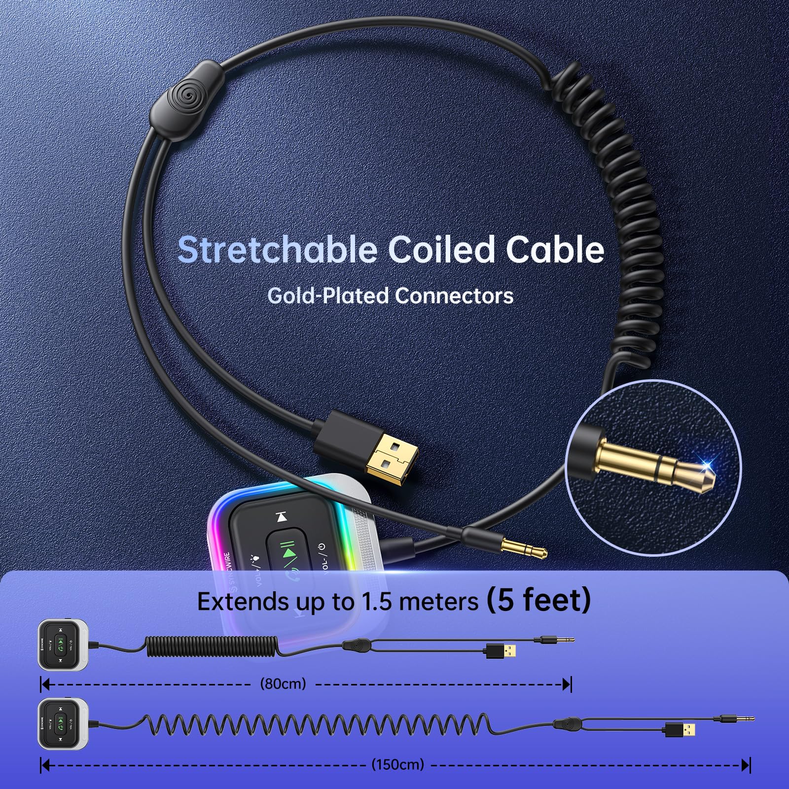 Syncwire Bluetooth 5.4 Receiver 3.5mm Aux Car Adapter Bluetooth R by SYNCWIRE - Angle View 7