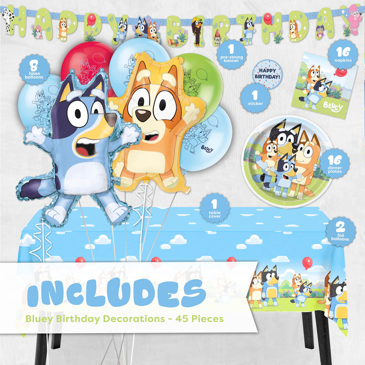 Bluey Birthday Decorations and Party Supplies with Balloons - Unique Official Imagery - 3