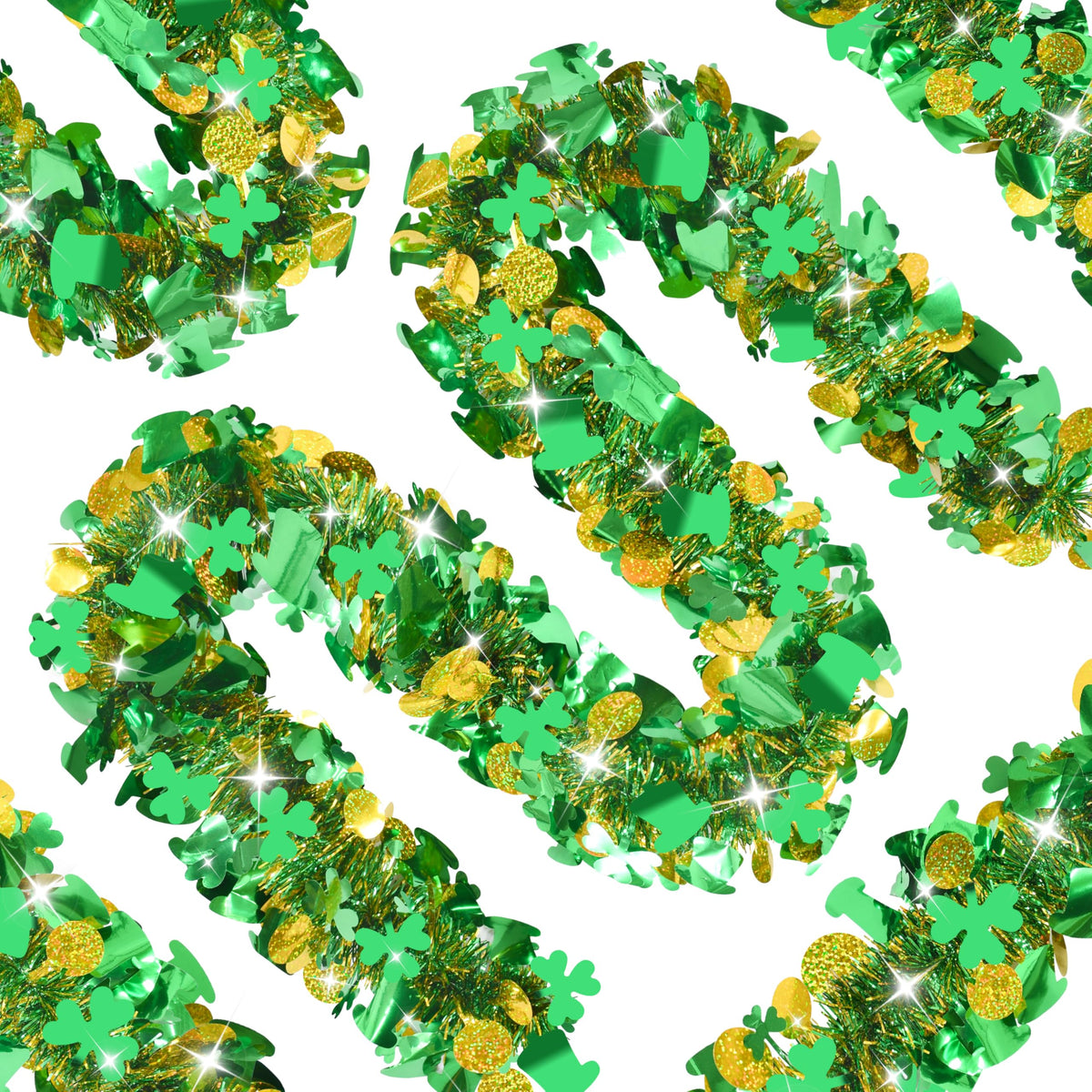 Palonu 50FT St Patrick s Day Tinsel Garland Green Shamrock - Palonu Official Imagery - 1