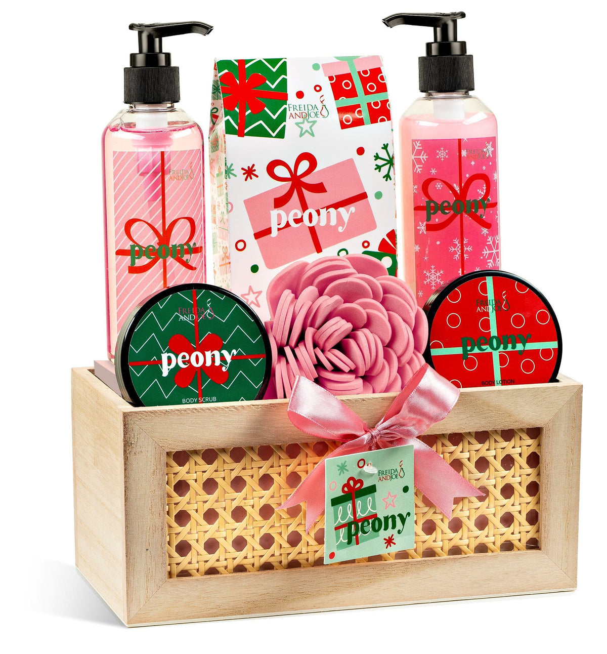 Freida Joe Peony Spa Gift Set 7 Piece Bath Body Gift Basket - Freida and Joe Official Imagery - 2