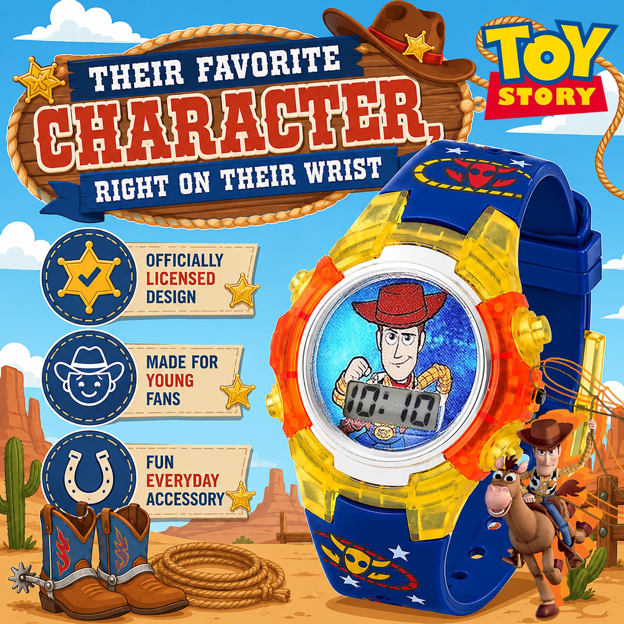 Accutime Toy Story 4 Kids Digital LCD Watch – Flashing Dial, Woody Cha - View 2