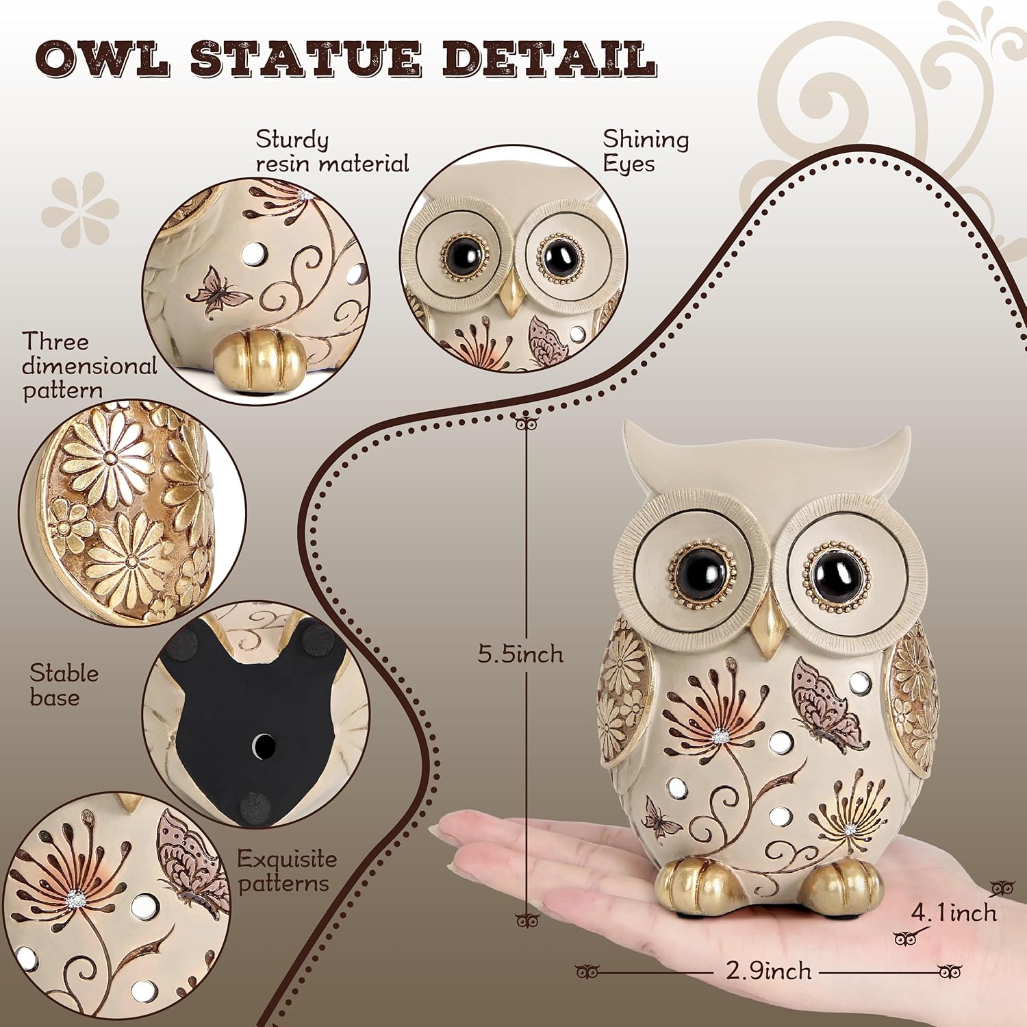 Xintim owl statue for home decor, boho-style accent piece for shelves and rooms, featuring detailed owl design.