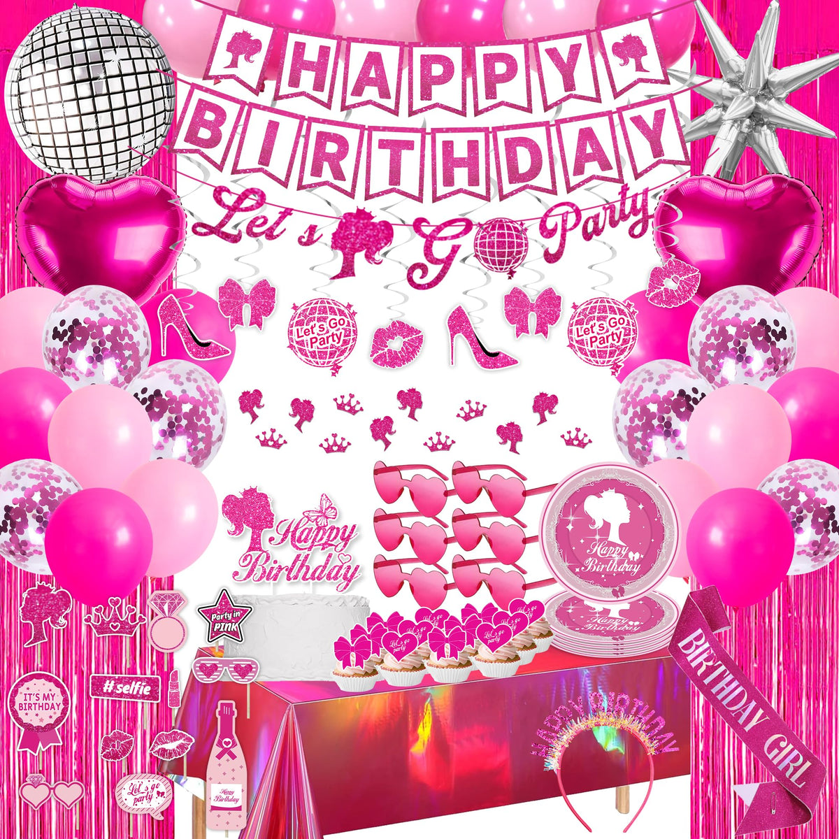 99 Piece Hot Pink Birthday Party Decorations for Women - JOLJUMP Official Imagery - 2
