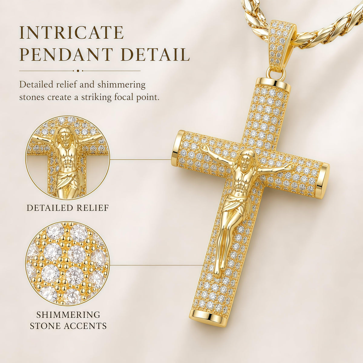 14K Gold Plated Miami Chain Cross Necklace for Men with - Holylegend Official Imagery - 4