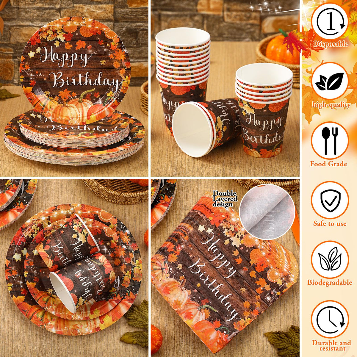 168 Fall Birthday Party Favors Pumpkin Tableware Set Serves - Sunnychicc Official Imagery - 5