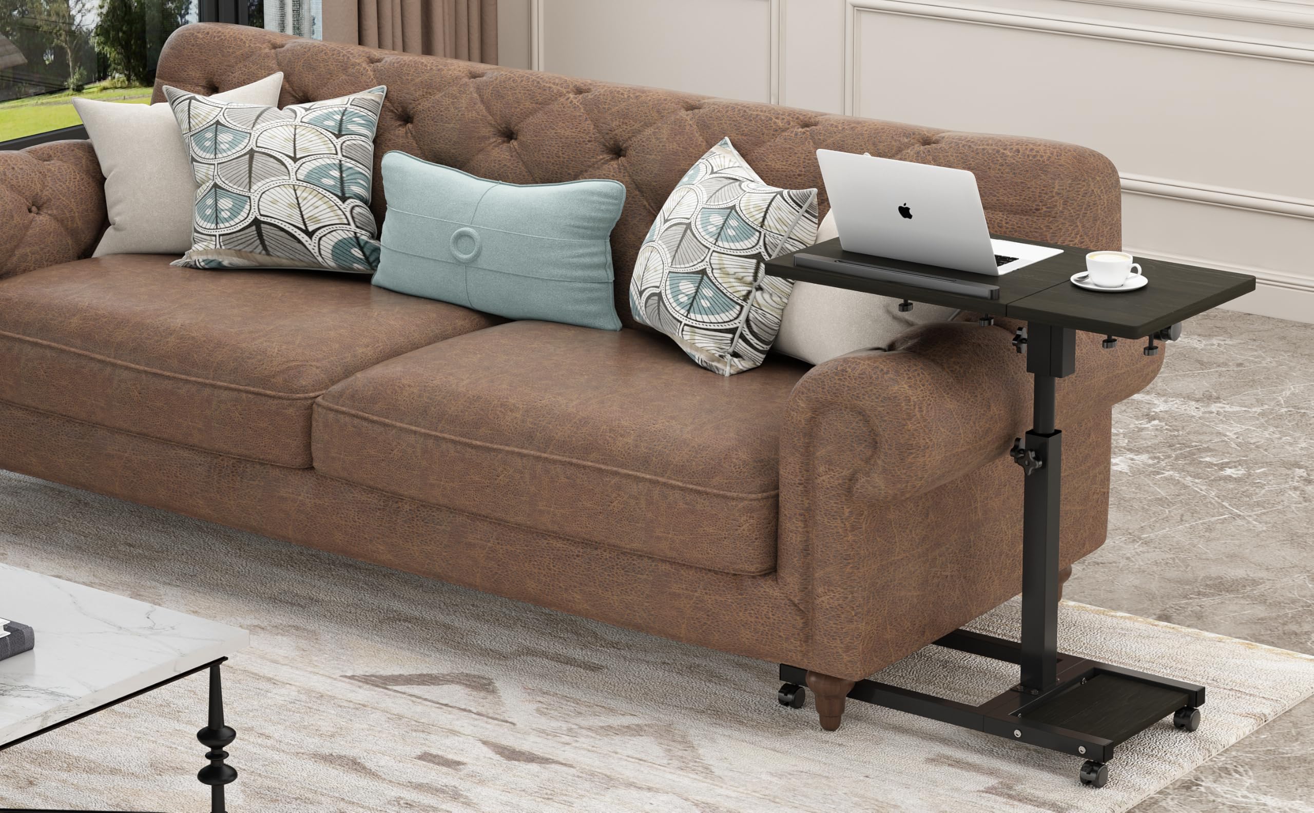 TigerDad mobile adjustable laptop table with tiltable surface, rolling wheels, and mouse pad for versatile PC and notebook use.