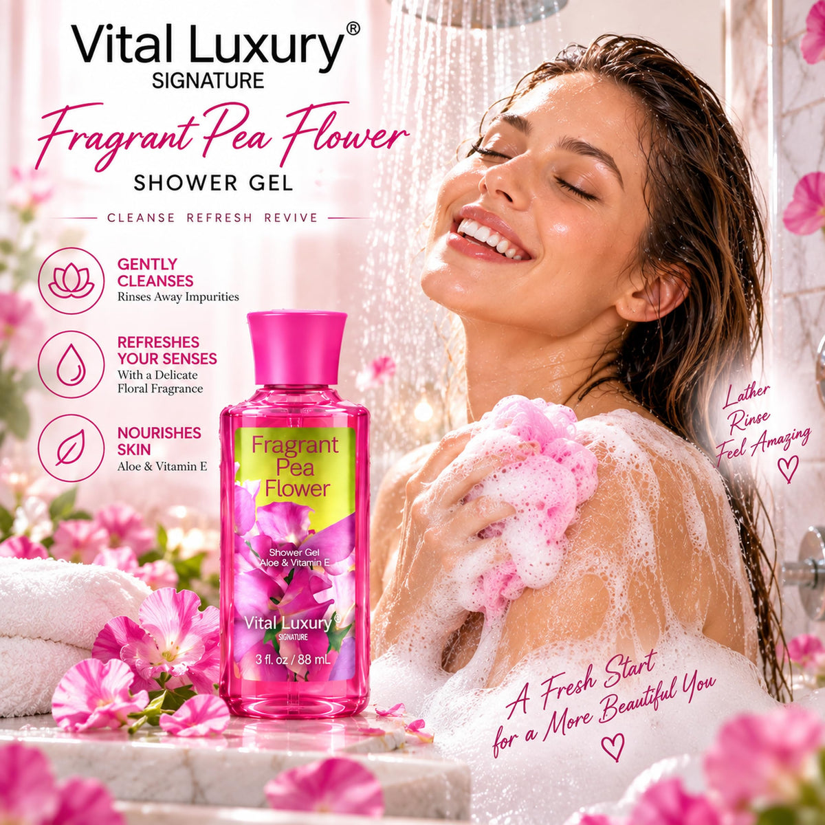 Bath Body Care Travel Set with Fragrant Pea Flower Bath Set - Vital Luxury Official Imagery - 4