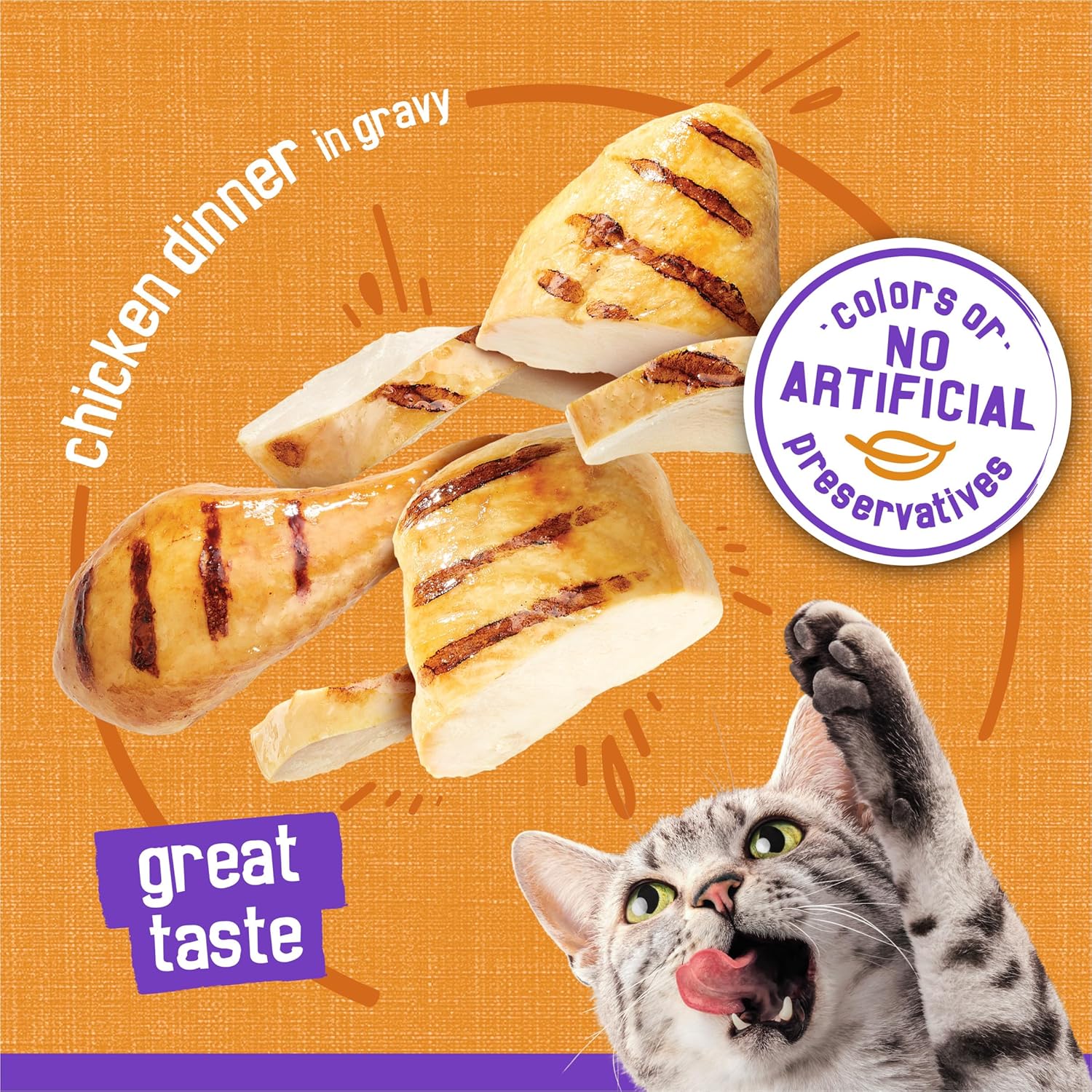Cans of Purina Friskies Meaty Bits Chicken Dinner in Gravy cat food for multiple cats, 13.5 ounces per can, pack of 12.