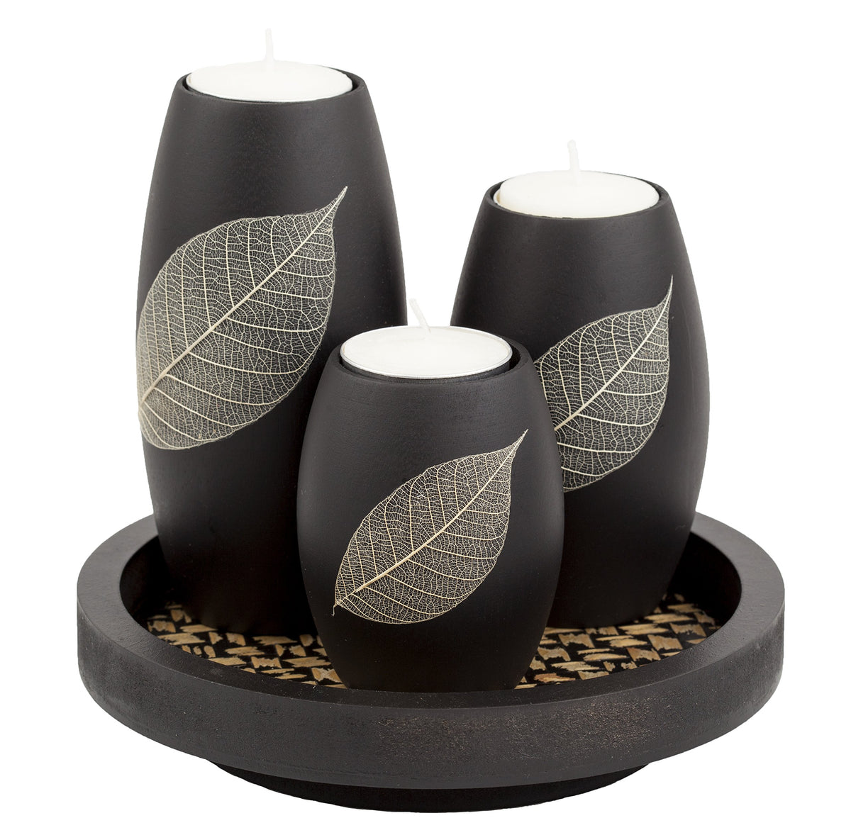 IYARA CRAFT Candle Holder Set with Tray 3 Handmade Wood - IYARA CRAFT Official Imagery - 1