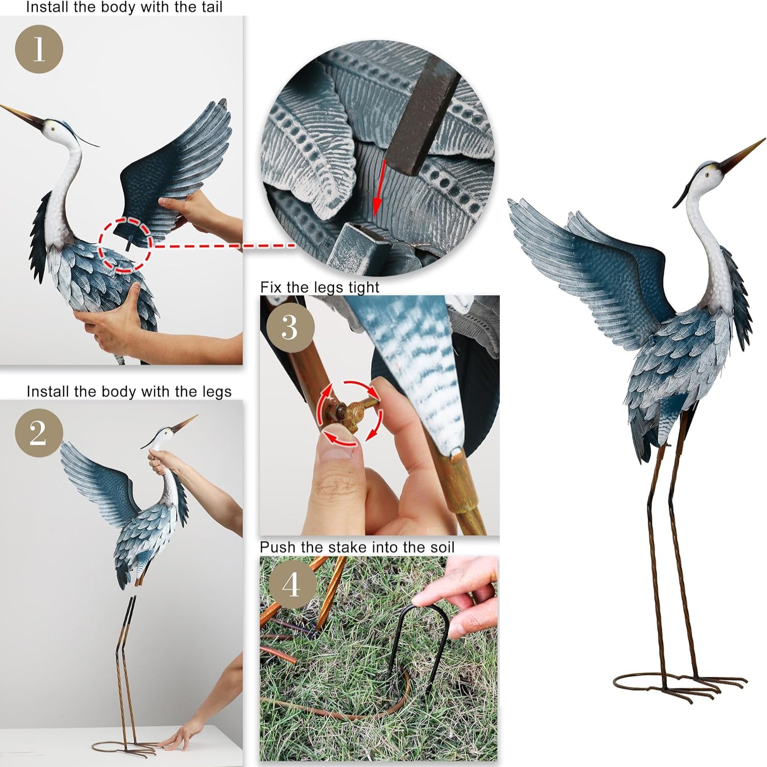 Set of two TERESA'S COLLECTIONS heron garden decor statues with realistic bird designs for outdoor landscaping and decoration.