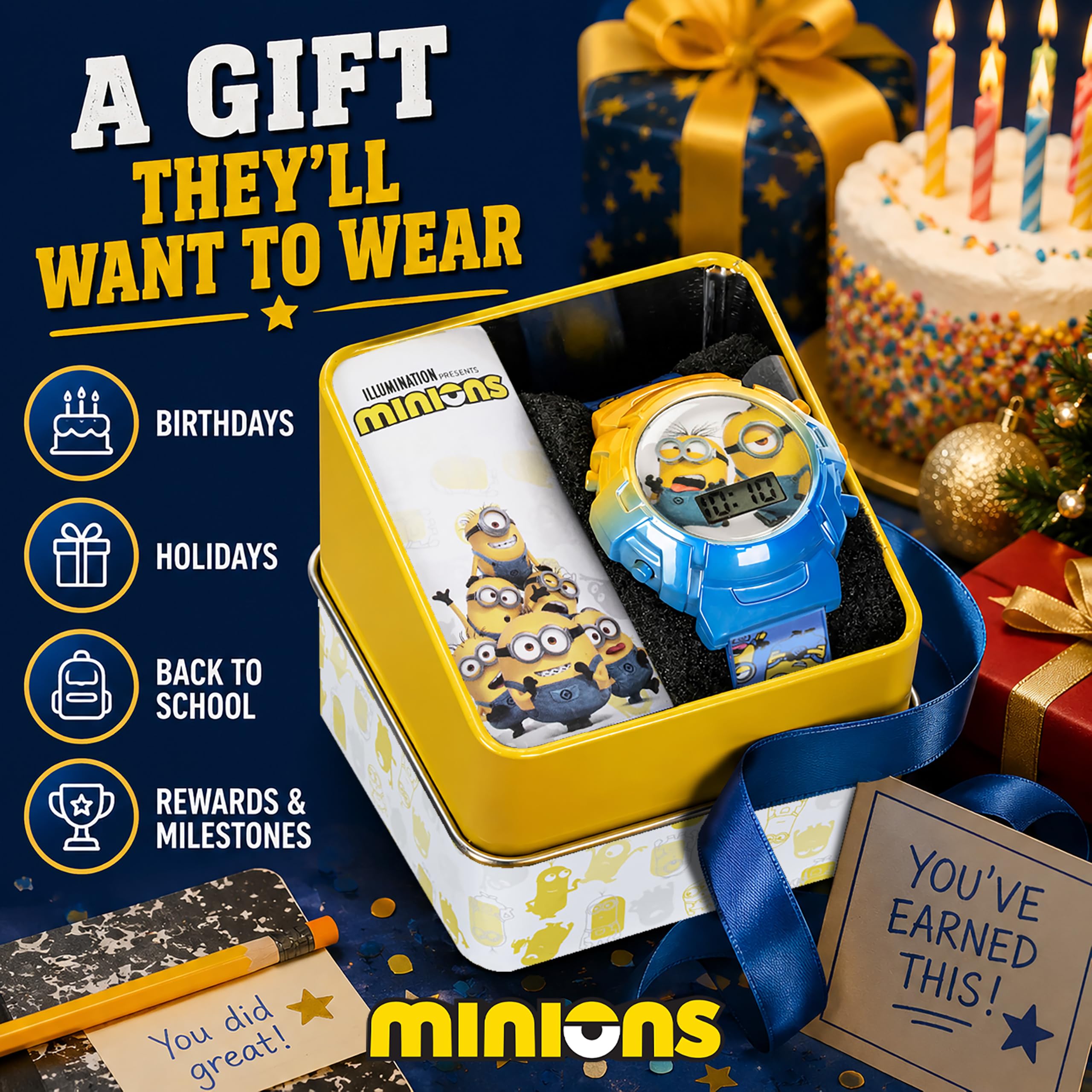 Accutime Minions Kids Watch – Flashing Dial Lights, LCD Display, Adjus - View 6