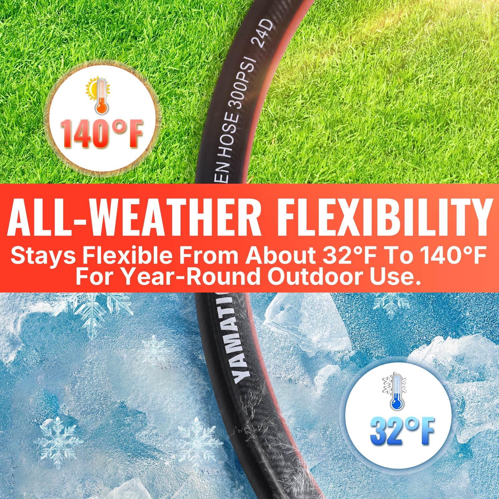 YAMATIC 100ft Flexible Garden Hose 5/8in I.D. with 360° Swivel Br - YAMATIC Official Product View 6