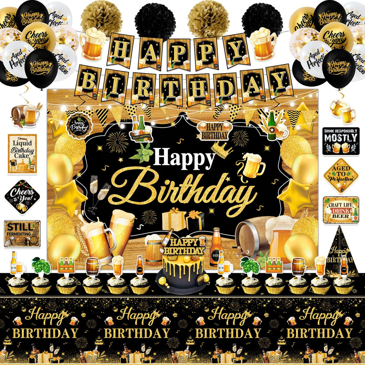 Beer Birthday Party Decorations Beer Aged to Perfection - Mpanwen Official Imagery - 1