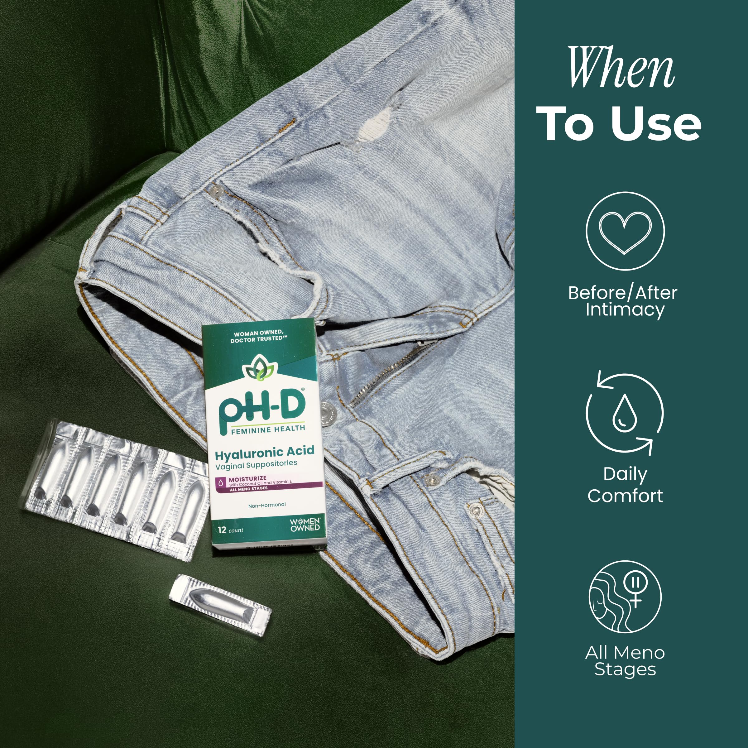 pH D Feminine Health Hyaluronic Acid Vaginal Suppositories - pH-D Feminine Health Support Official Imagery - 6