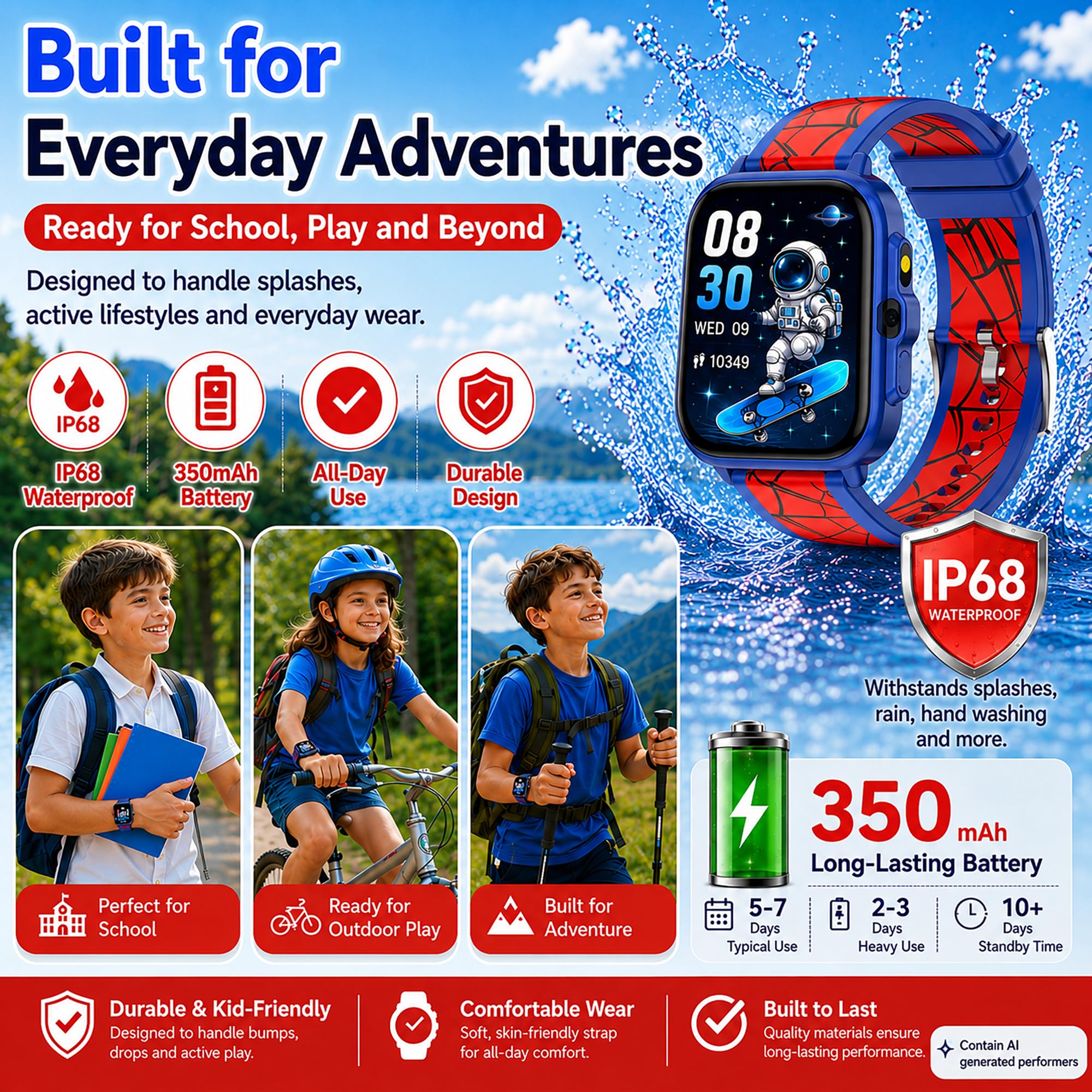 WZWNEER Smart Watch for Kids Boys Age 5-12, Ai Functions Games HD Touc - View 7