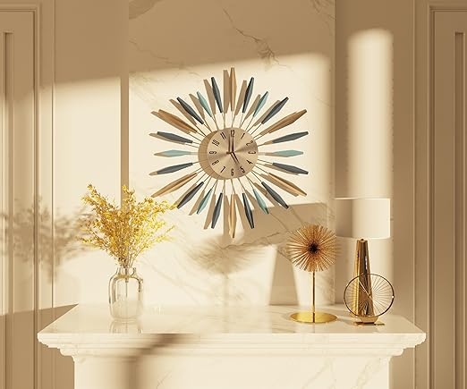 Large YISITEONE metal wall clock with a mid-century design, silent non-ticking mechanism, and bold black numerals.