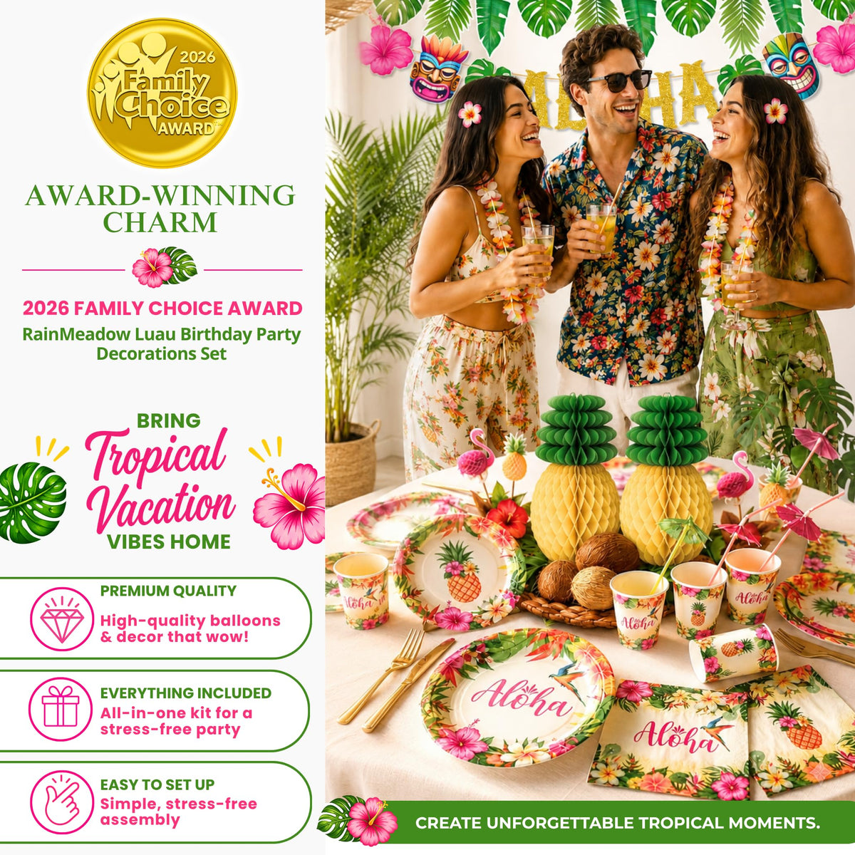 Premium Luau Birthday Party Decorations Set for 25 guests - RainMeadow Official Imagery - 4