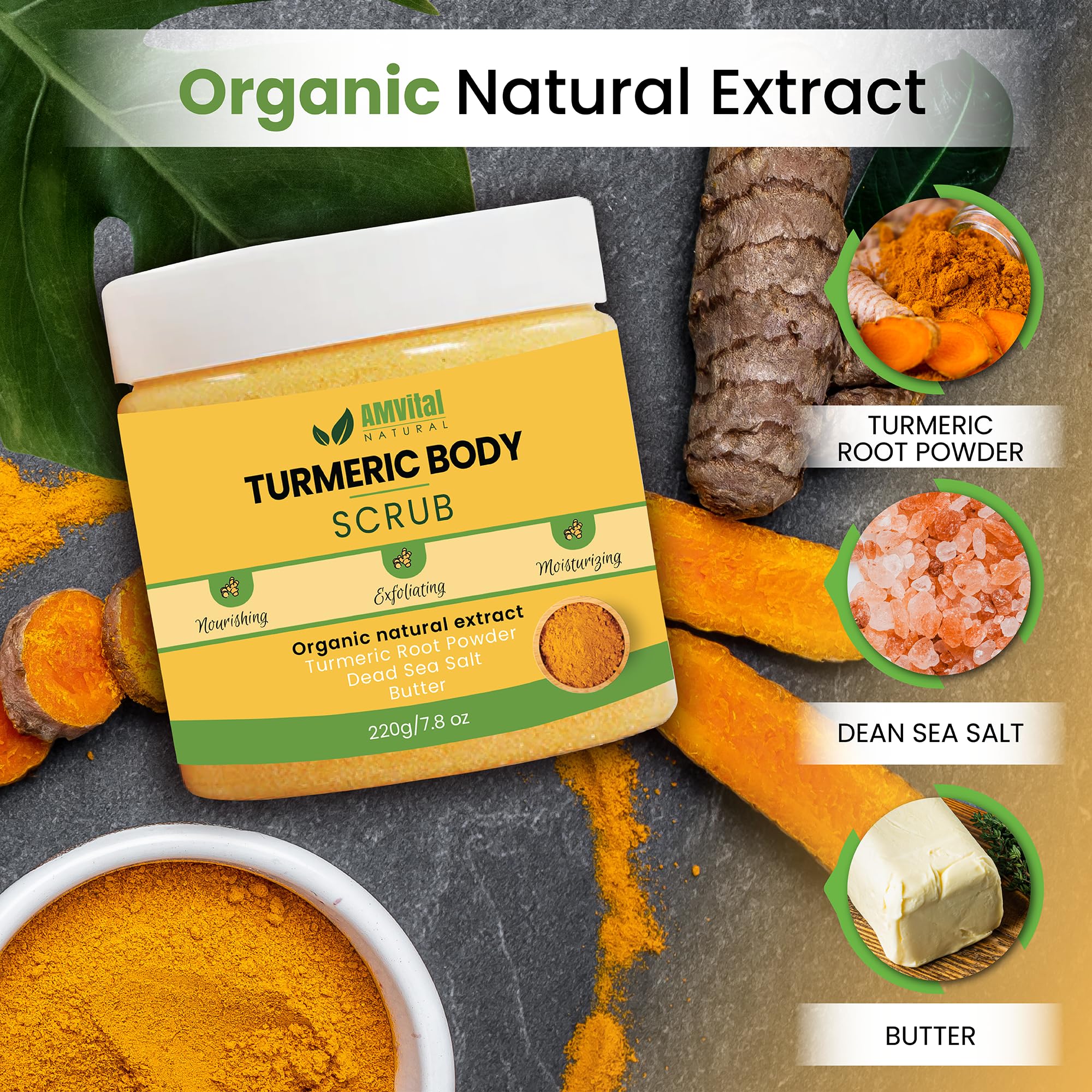 AMVital Turmeric Body Scrub, Face & Body Exfoliating Scrub, 7 - AMVital Official Product View 6
