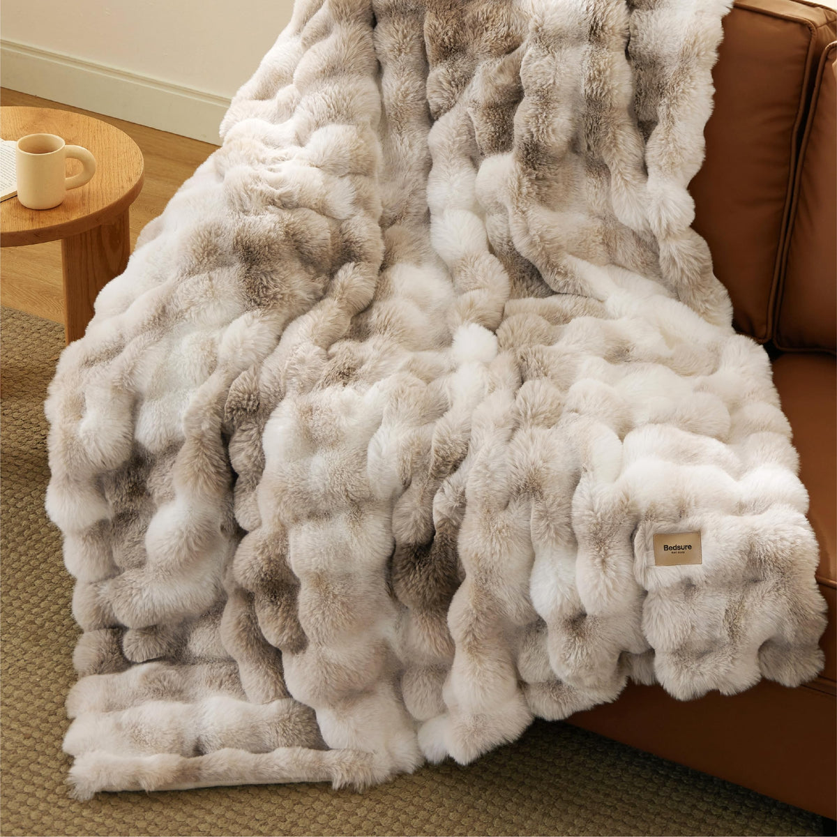 Bedsure Fluffy Bubble Faux Fur Throw XL Blanket 50 x70 Tie - Bedsure Official Imagery - 1