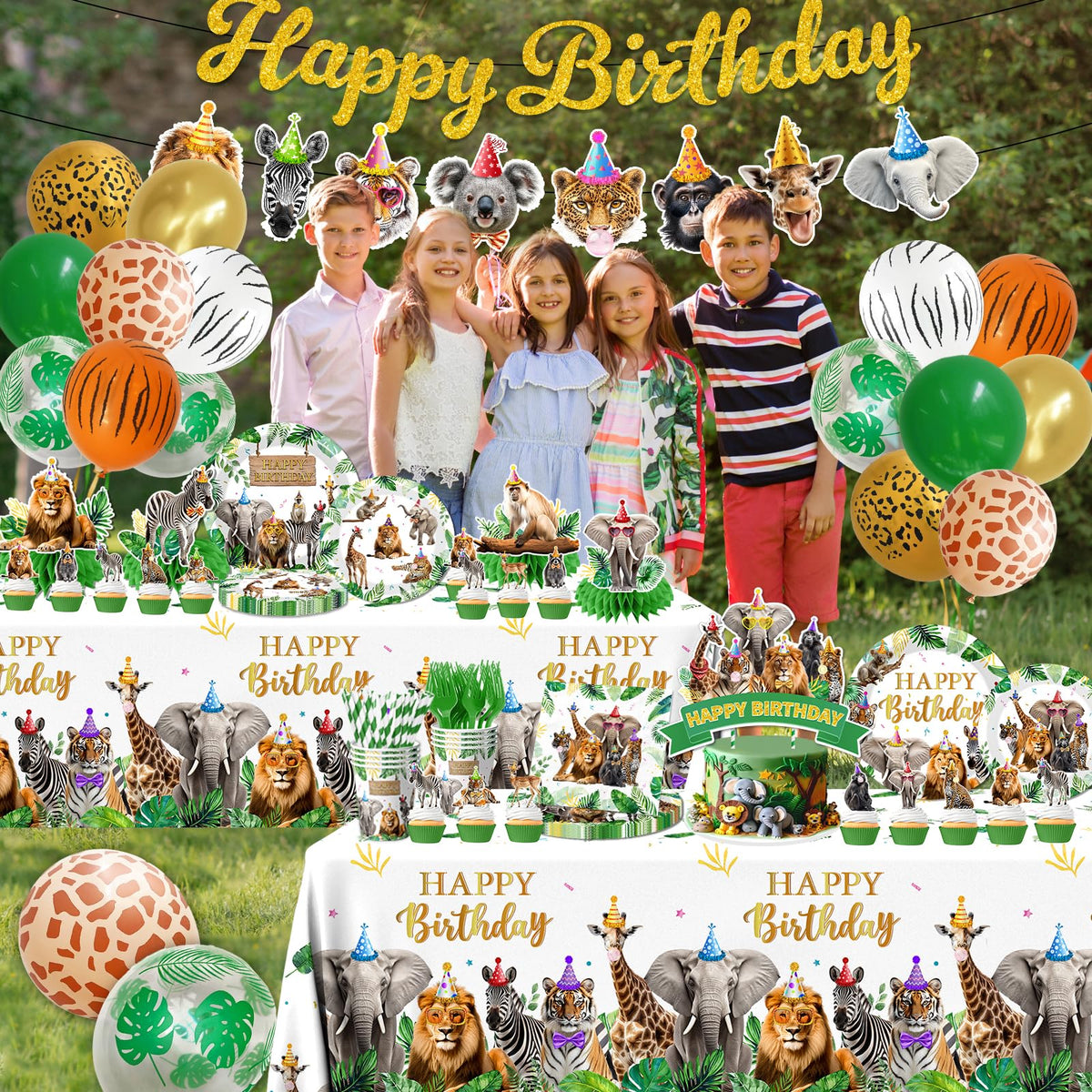 Safari Themed Party Decorations Tableware 198pcs Jungle - Meuqeaju Official Imagery - 4