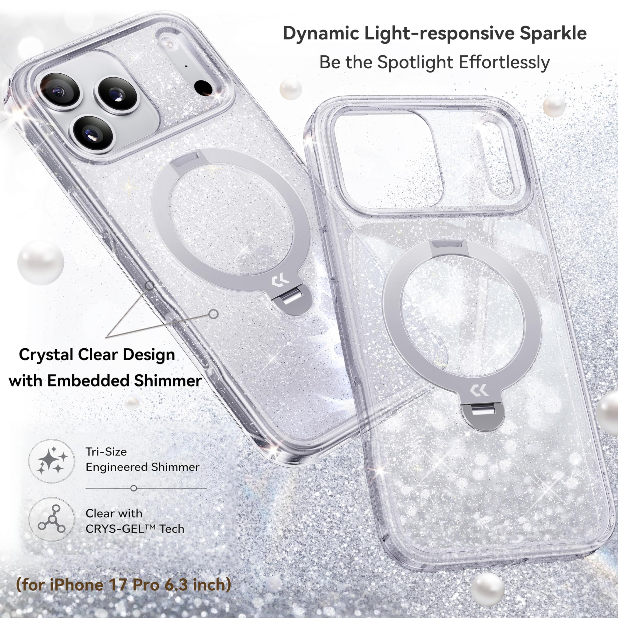 CASEKOO Clear Pearl Sparkle 360 Spin Magnetic Stand for - CASEKOO Official Imagery - 3