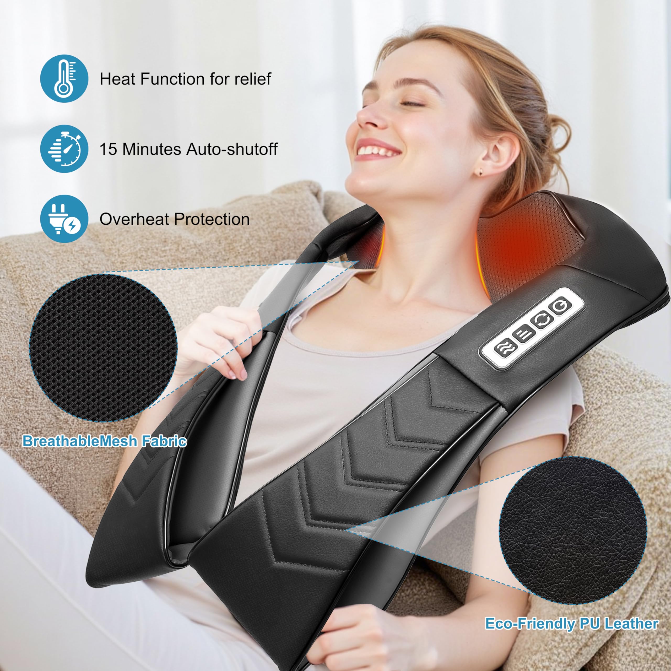UFFAE Shiatsu Neck and Back Massager with Heat, Electric Deep Tissue K - View 4