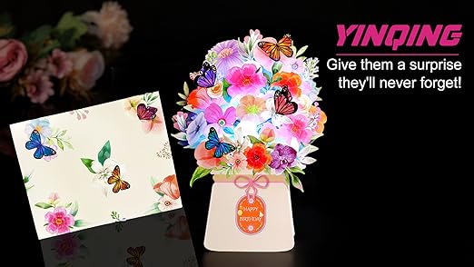 Yinqing birthday card featuring light and music with lily and butterfly design, 10-inch size for celebrating birthdays.