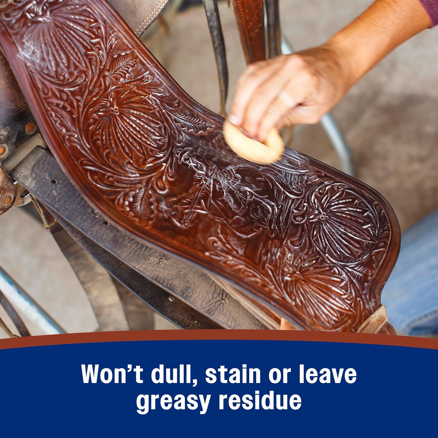 Farnam Leather New Easy-Polishing Glycerine Saddle Soap and Leather Cleaner for horse saddles and tack maintenance.