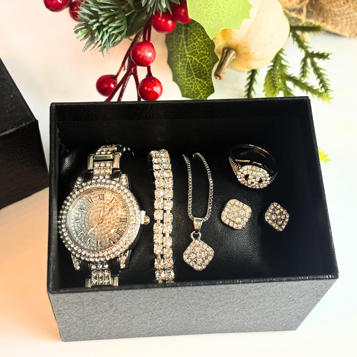 OLALACLAYCO Rhinestone Watch Jewelry Set with Necklace - Premium Selection Official Imagery - 5