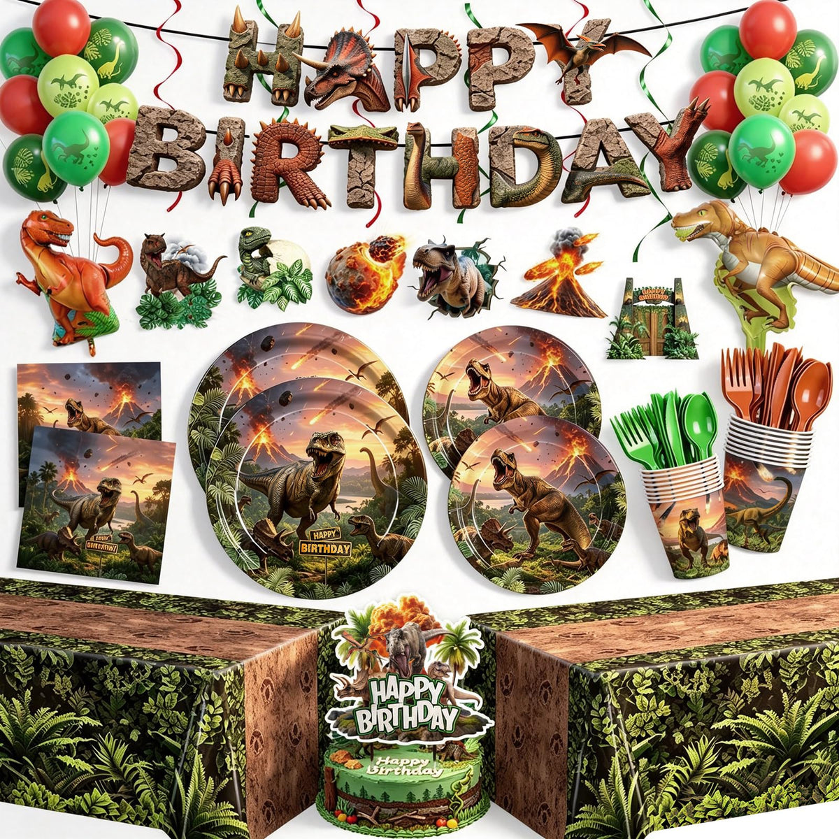 208pcs Dinosaur Birthday Decorations Plates Napkins Party - JVORFDG Official Imagery - 1