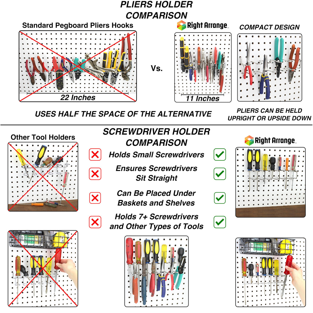 Peg Board Hooks for Hanging Tools with Bins and Baskets Tool - Right Arrange Official Imagery - 7
