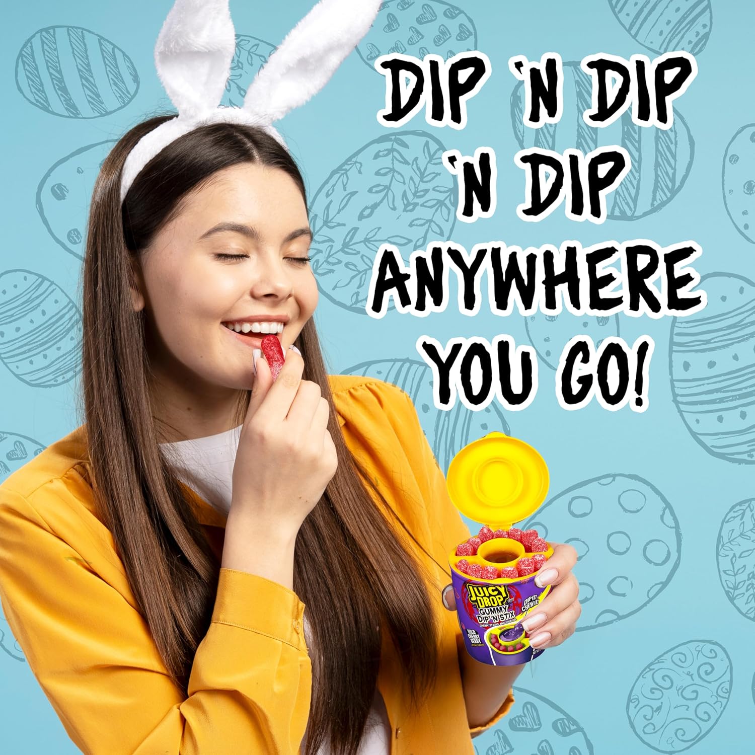 Juicy Drop Easter Sour Candy Dip N Stix variety pack with colorful candy sticks and sour dipping sauce for kids' fun Easter treats
